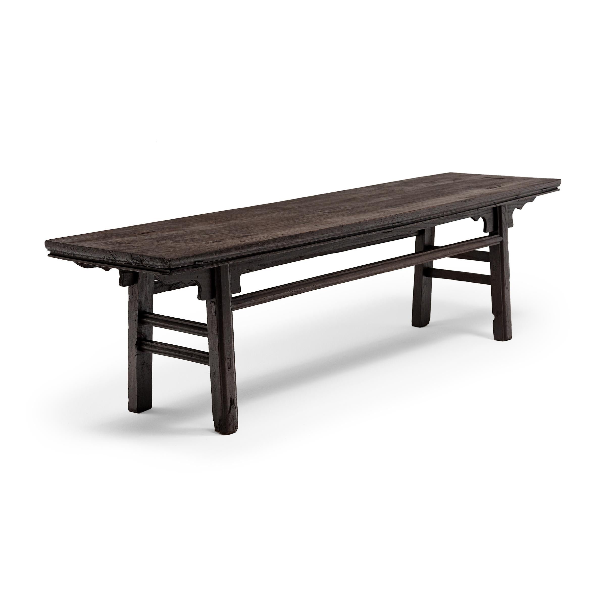 Rustic Provincial Chinese Splayed Leg Bench with Dovetail Joinery