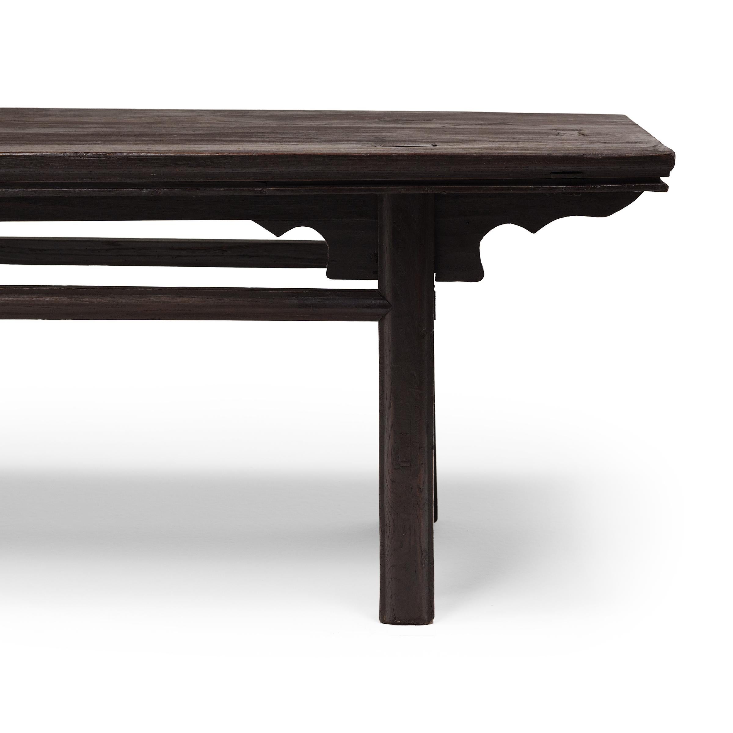 Pine Provincial Chinese Splayed Leg Bench with Dovetail Joinery