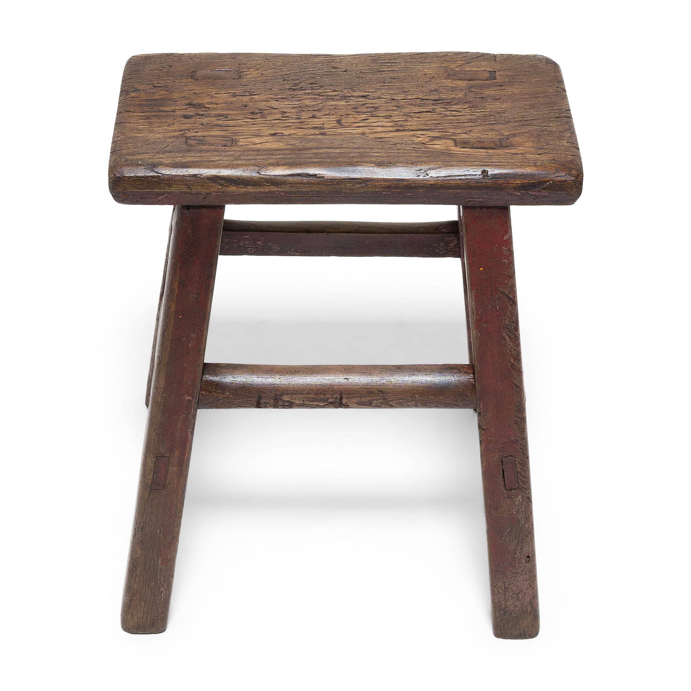 Painted Provincial Chinese Splayed Leg Stool, circa 1900 For Sale