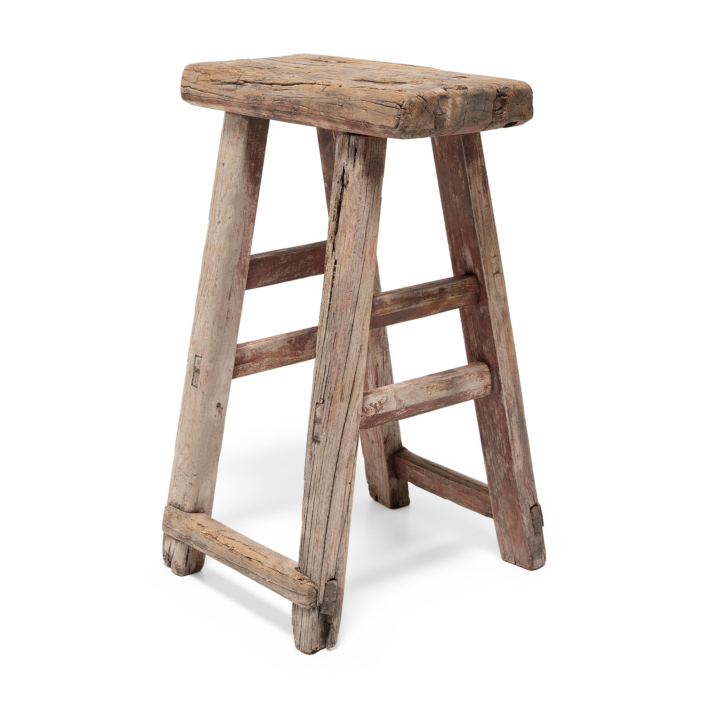 Rustic Provincial Chinese Tapered Stool, c. 1900 For Sale