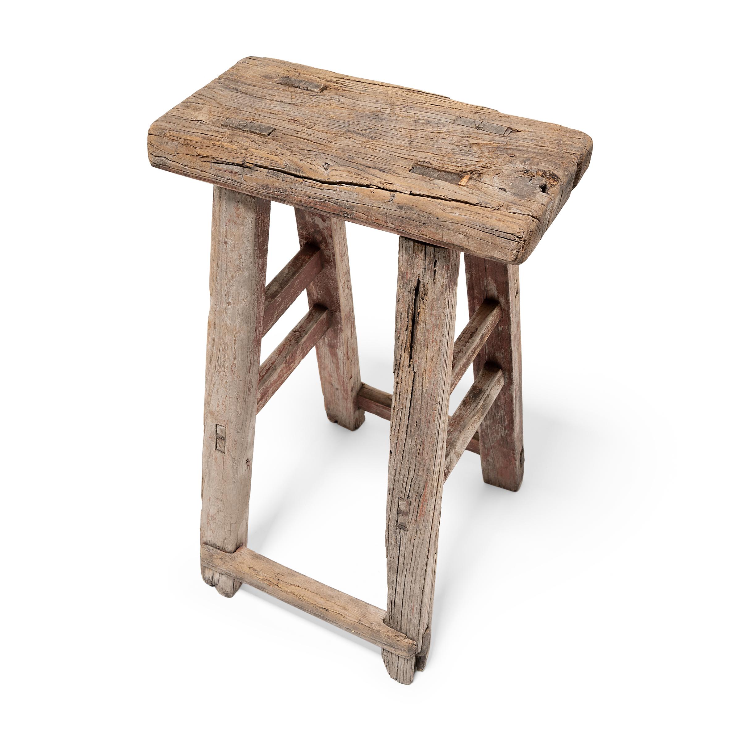 Pine Provincial Chinese Tapered Stool, c. 1900 For Sale