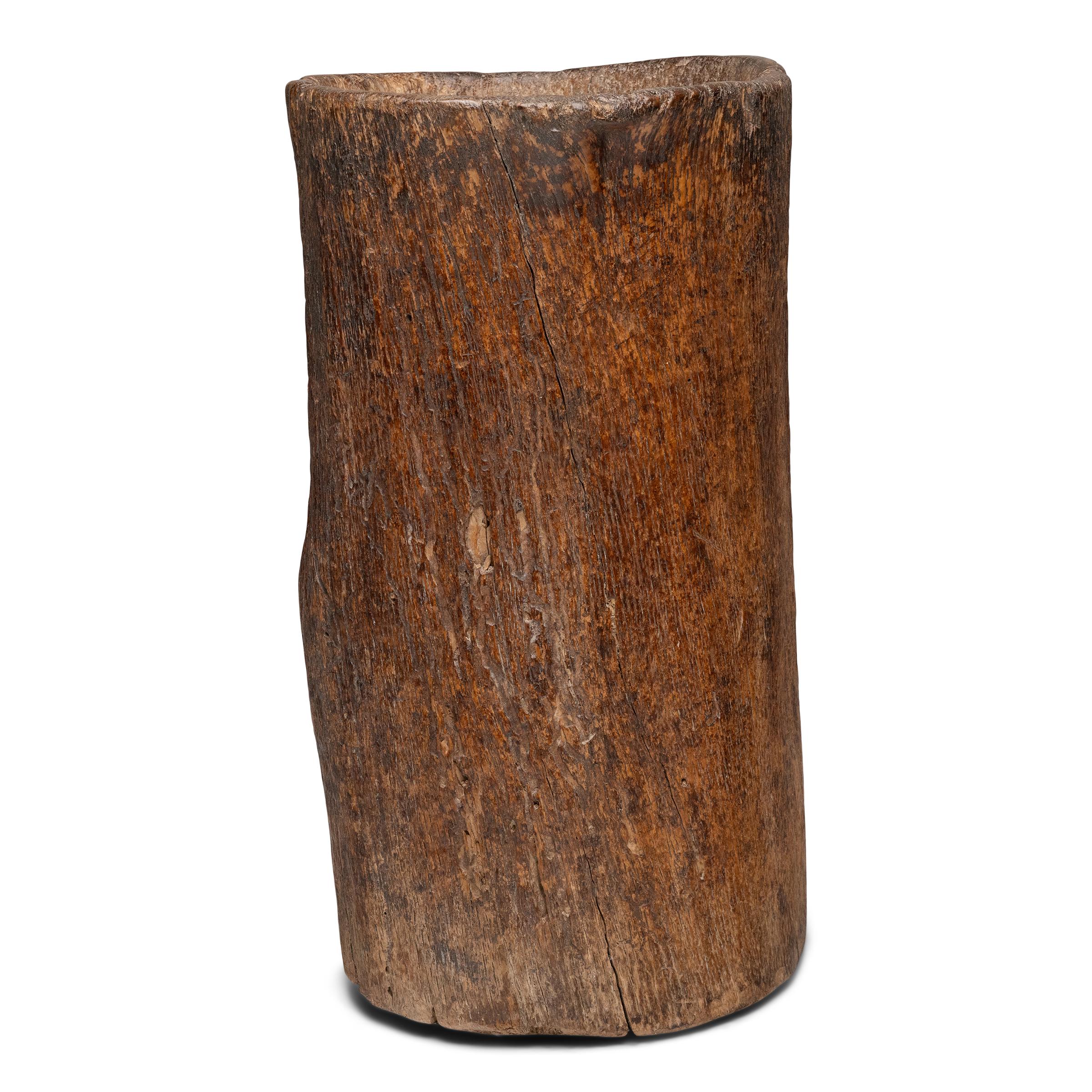 Rustic Provincial Chinese Trunk Mortar, c. 1900 For Sale