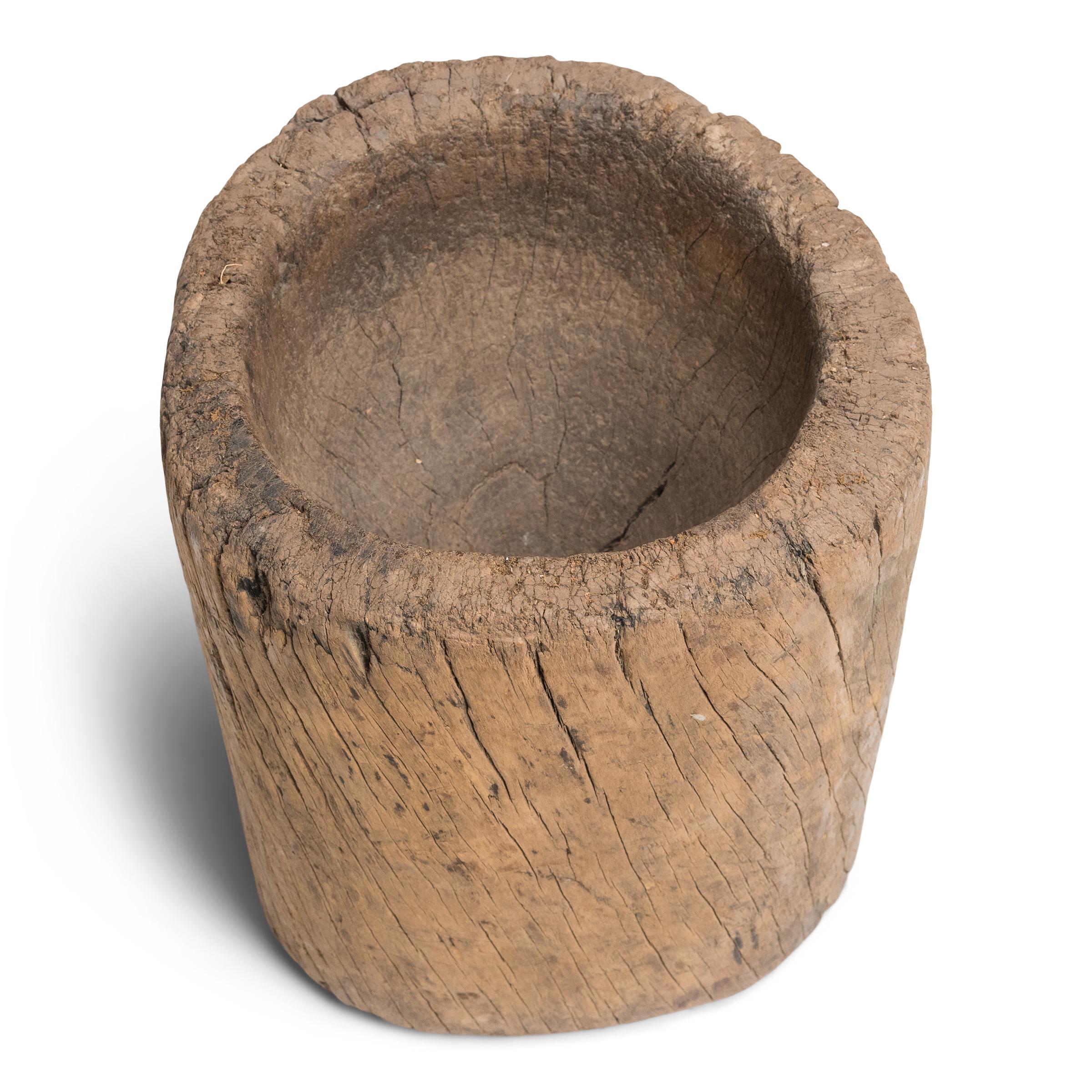 Hand-Carved Provincial Chinese Trunk Mortar, c. 1900 For Sale
