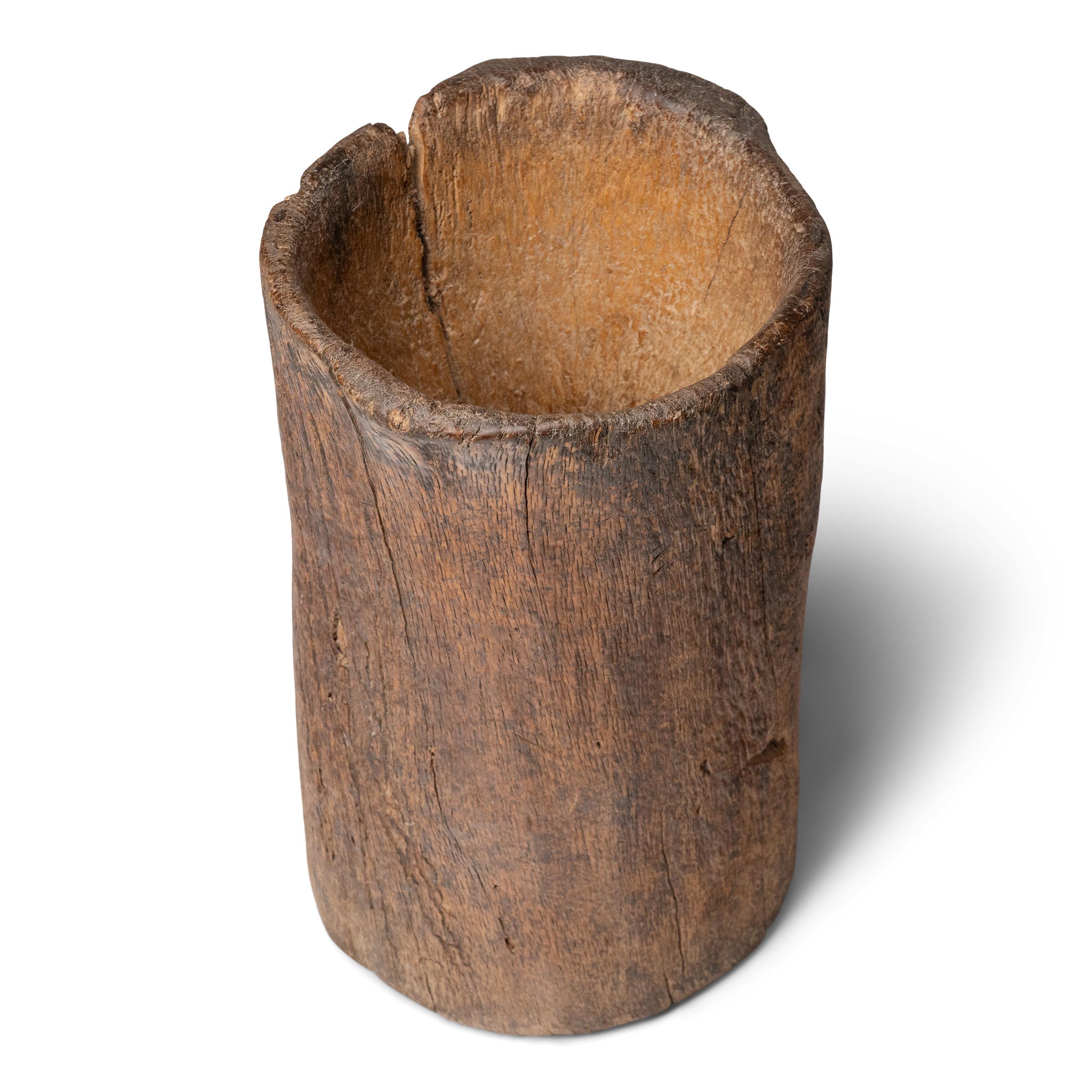 Hand-Carved Provincial Chinese Trunk Mortar, c. 1900 For Sale