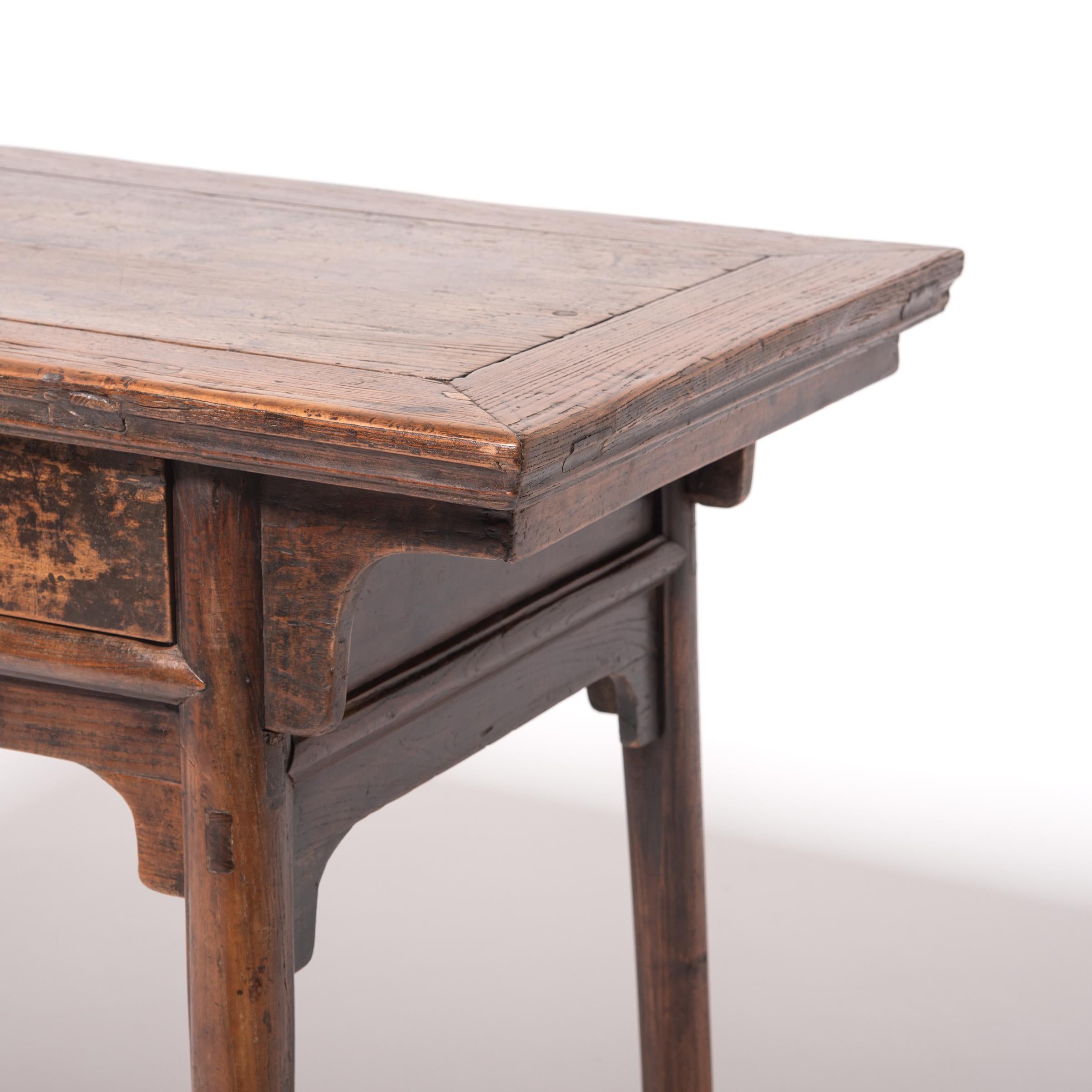 Elm Provincial Chinese Two-Drawer Table, c. 1800 For Sale