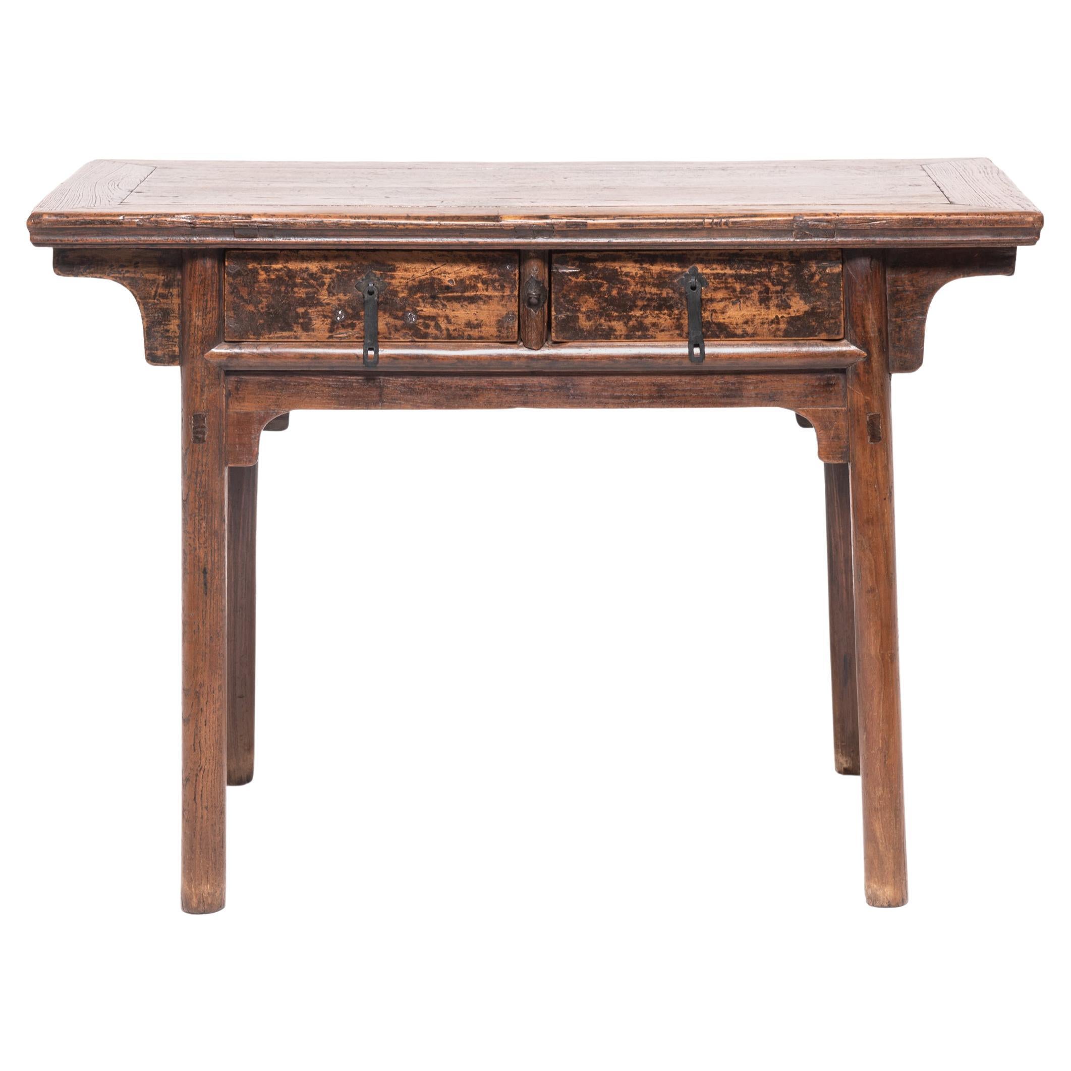 Provincial Chinese Two-Drawer Table, c. 1800 For Sale