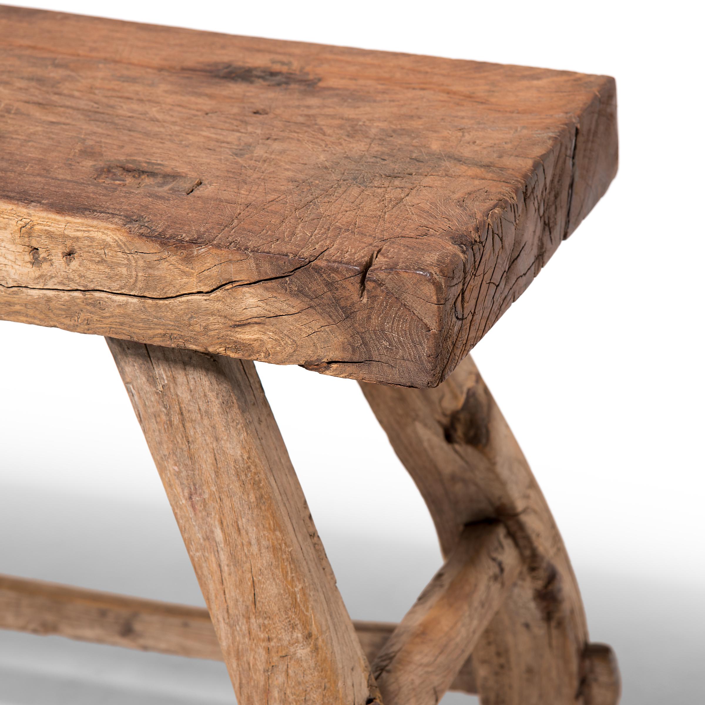 Elm Provincial Chinese Work Stool