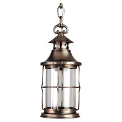 Darkened Nickel Lantern with Cage Form Body and Clear Glass Cylinder, c. 1930s