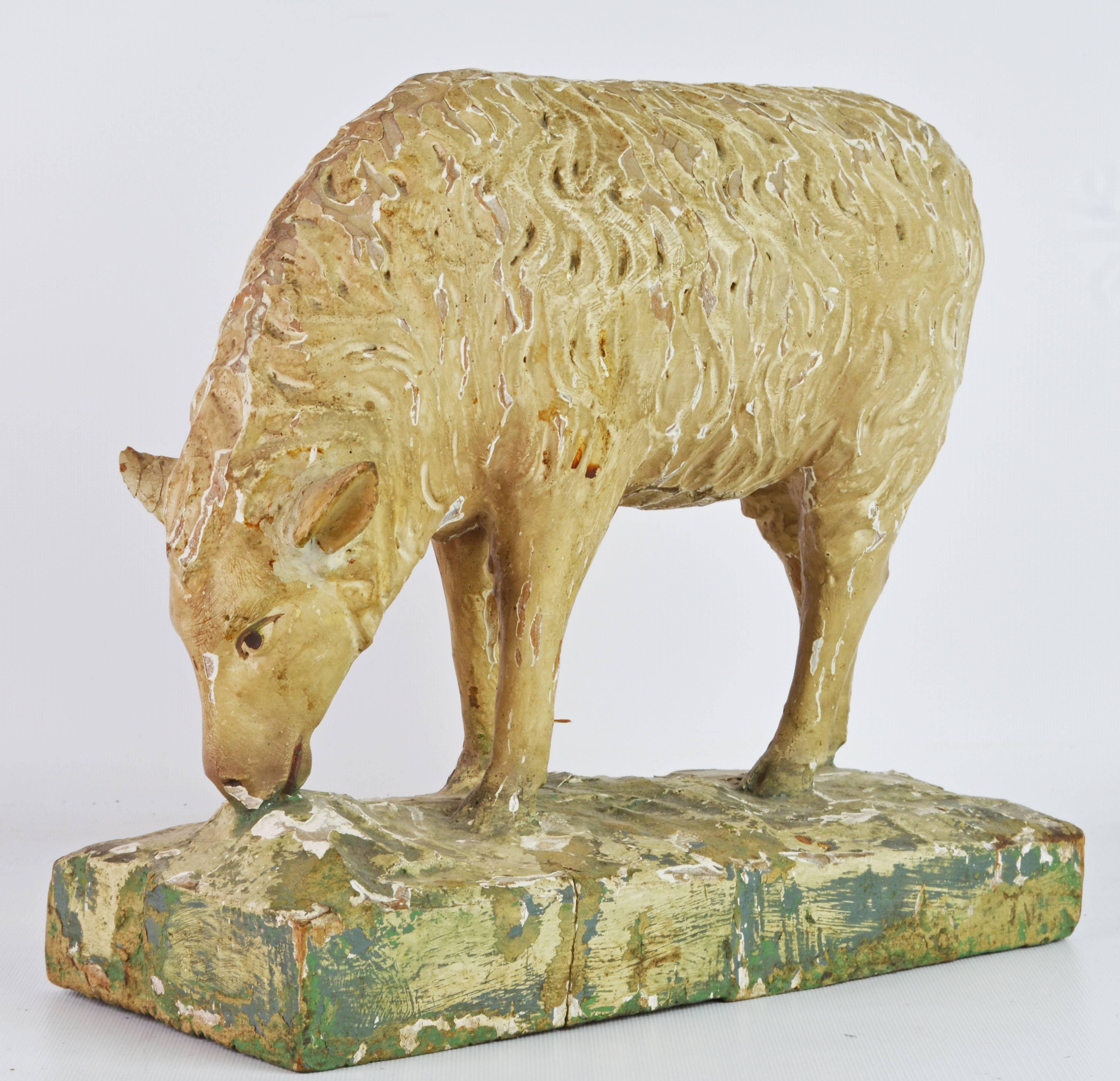 French Provincial Provincial Early 19th Century Carved Grazing Sheep Retaining Original Paint