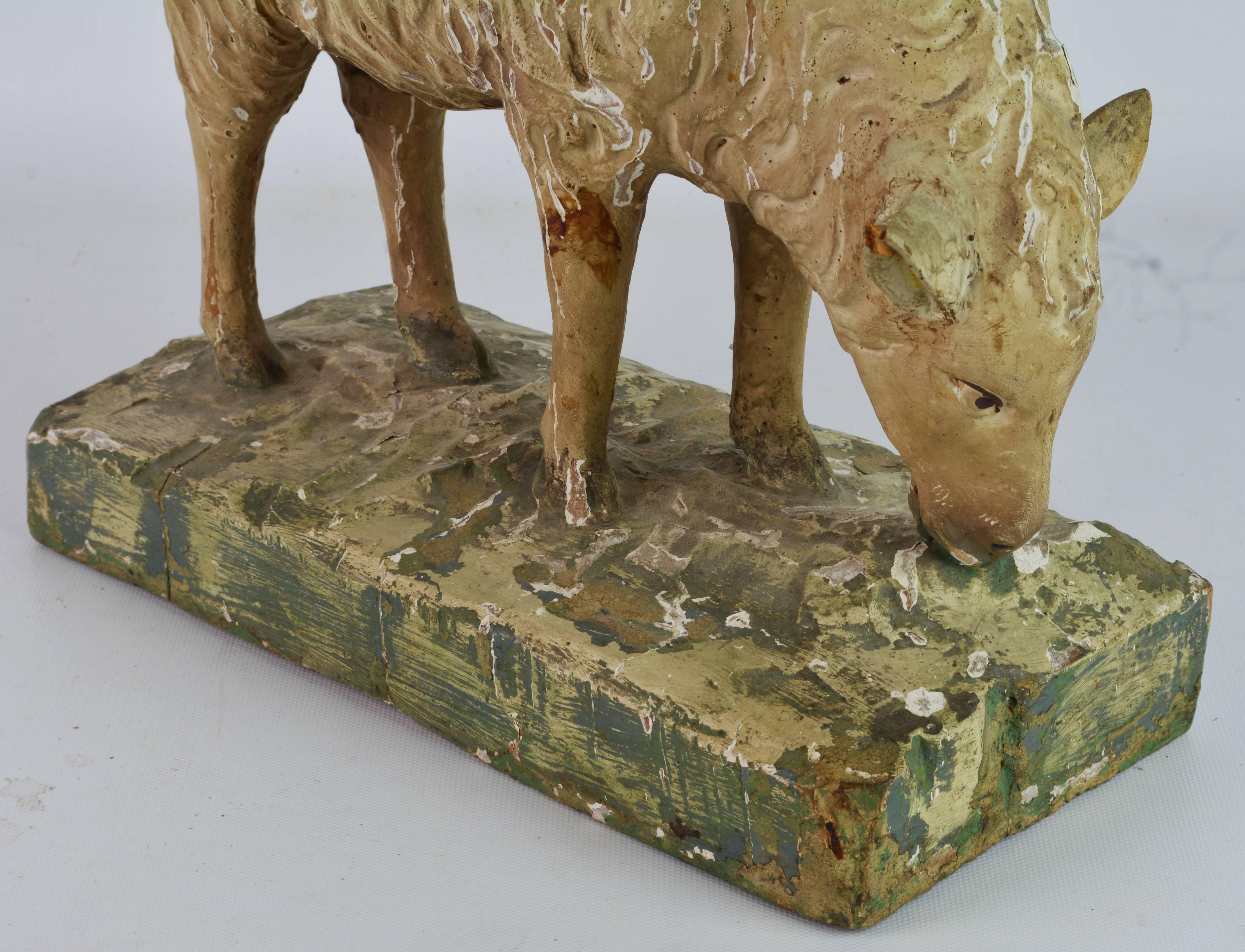 Provincial Early 19th Century Carved Grazing Sheep Retaining Original Paint 1