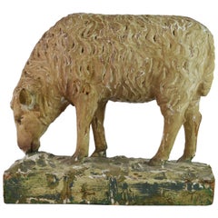Provincial Early 19th Century Carved Grazing Sheep Retaining Original Paint