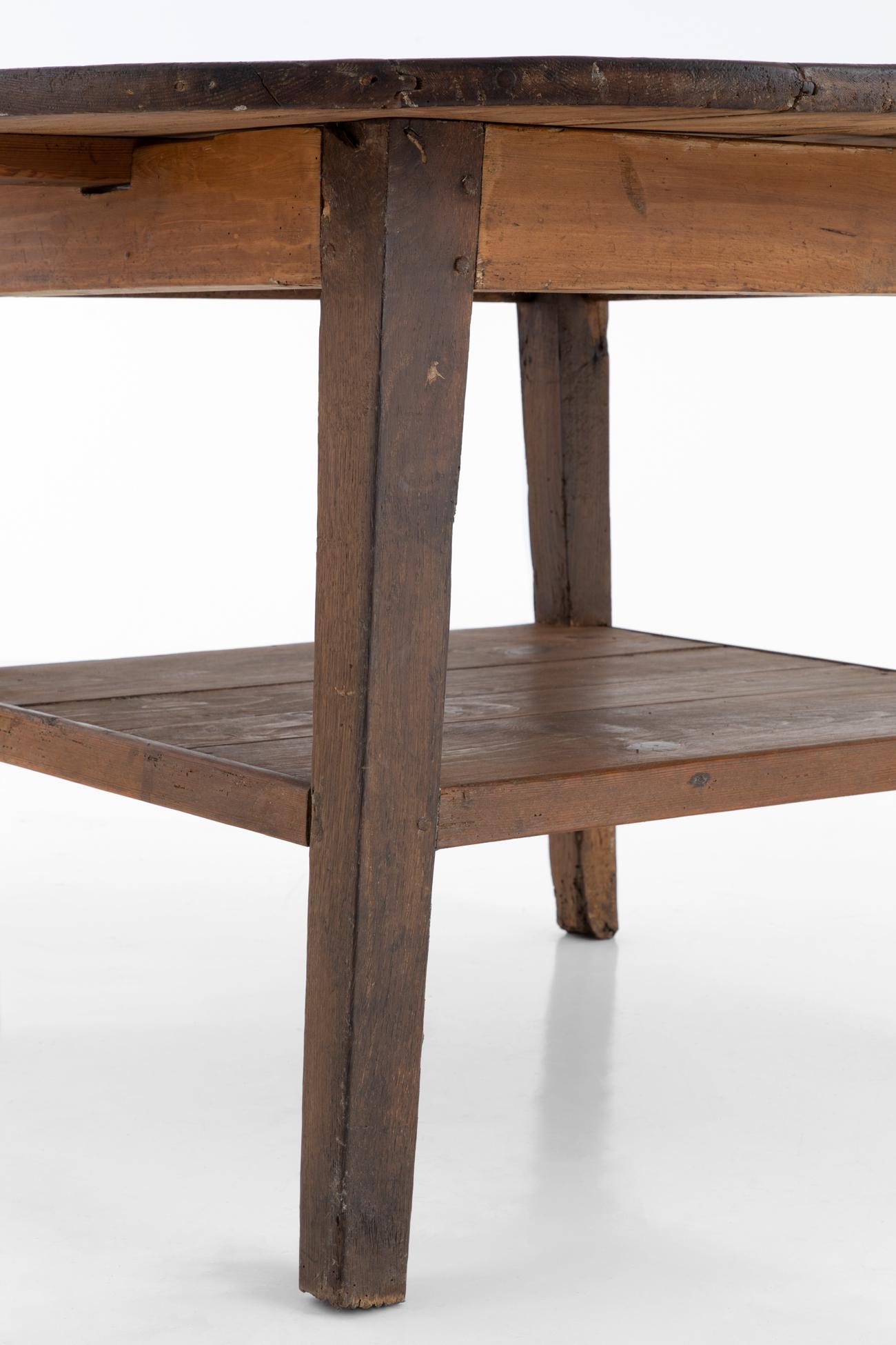 Pine Provincial French Farmhouse Side Table with Legs in Beech, circa 1900