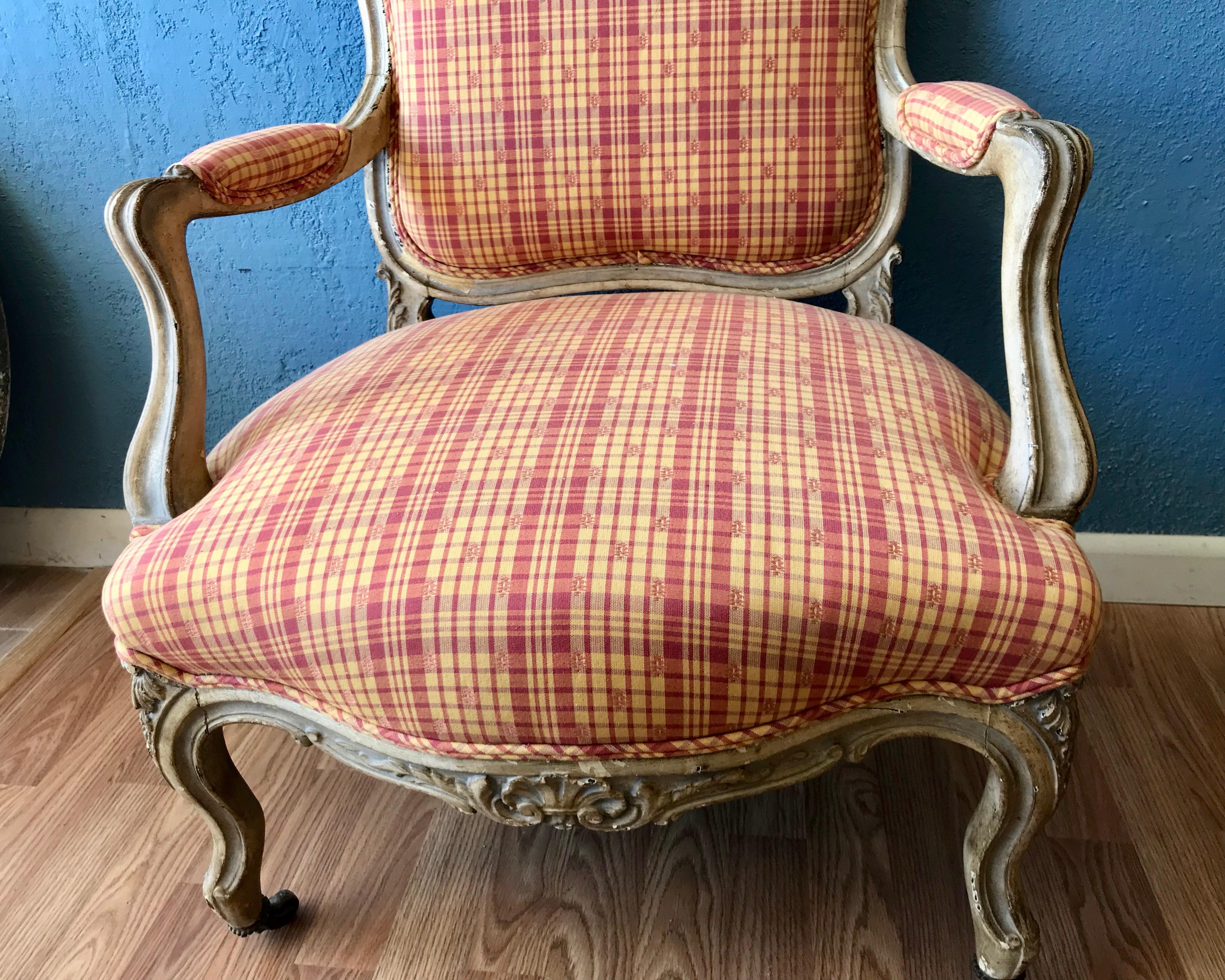 Textile Provincial French Fauteuil For Sale