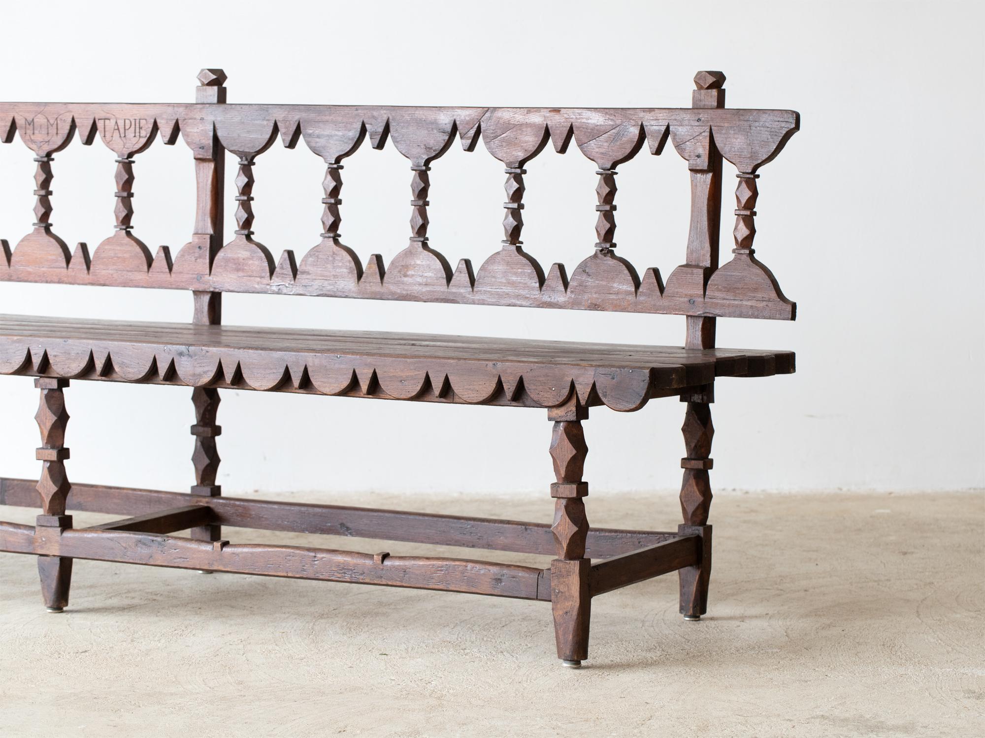 French Provincial Provincial French Oak Marriage Bench, c. 1830s