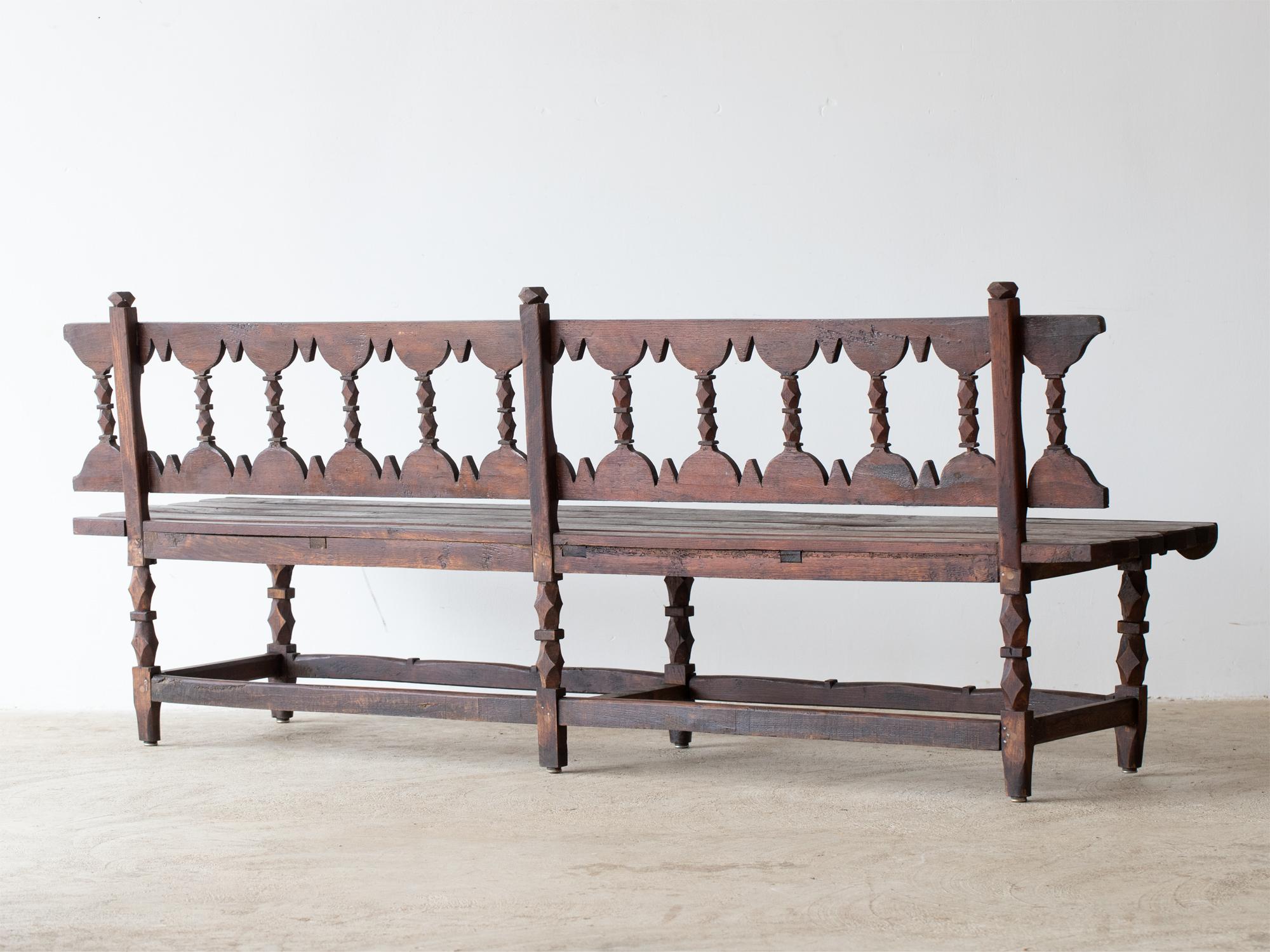 Hand-Carved Provincial French Oak Marriage Bench, c. 1830s