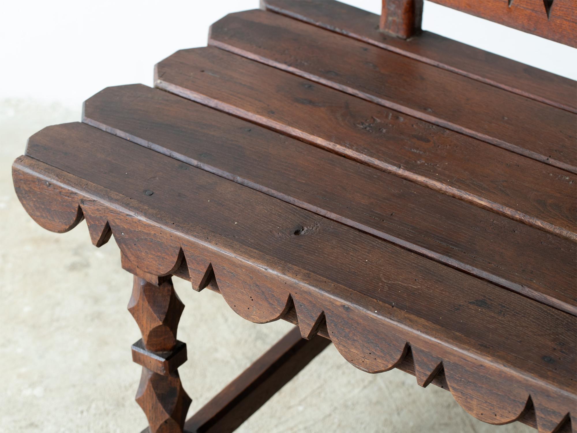 19th Century Provincial French Oak Marriage Bench, c. 1830s