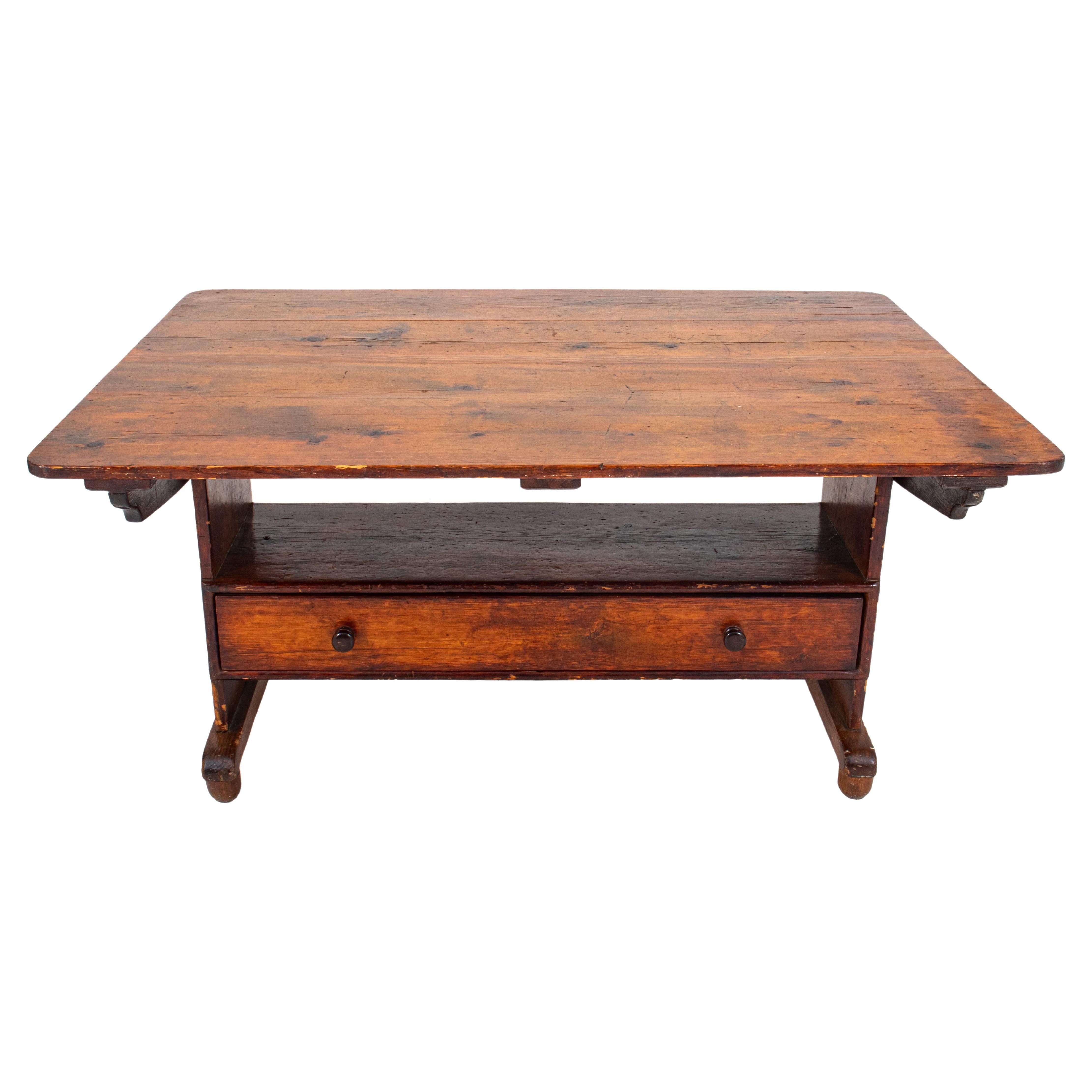 Provincial French Pine Tavern Table-Bench, 19th C.