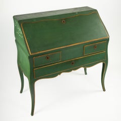 Provincial Green-Painted Slant-Front Desk with Secret Compartment
