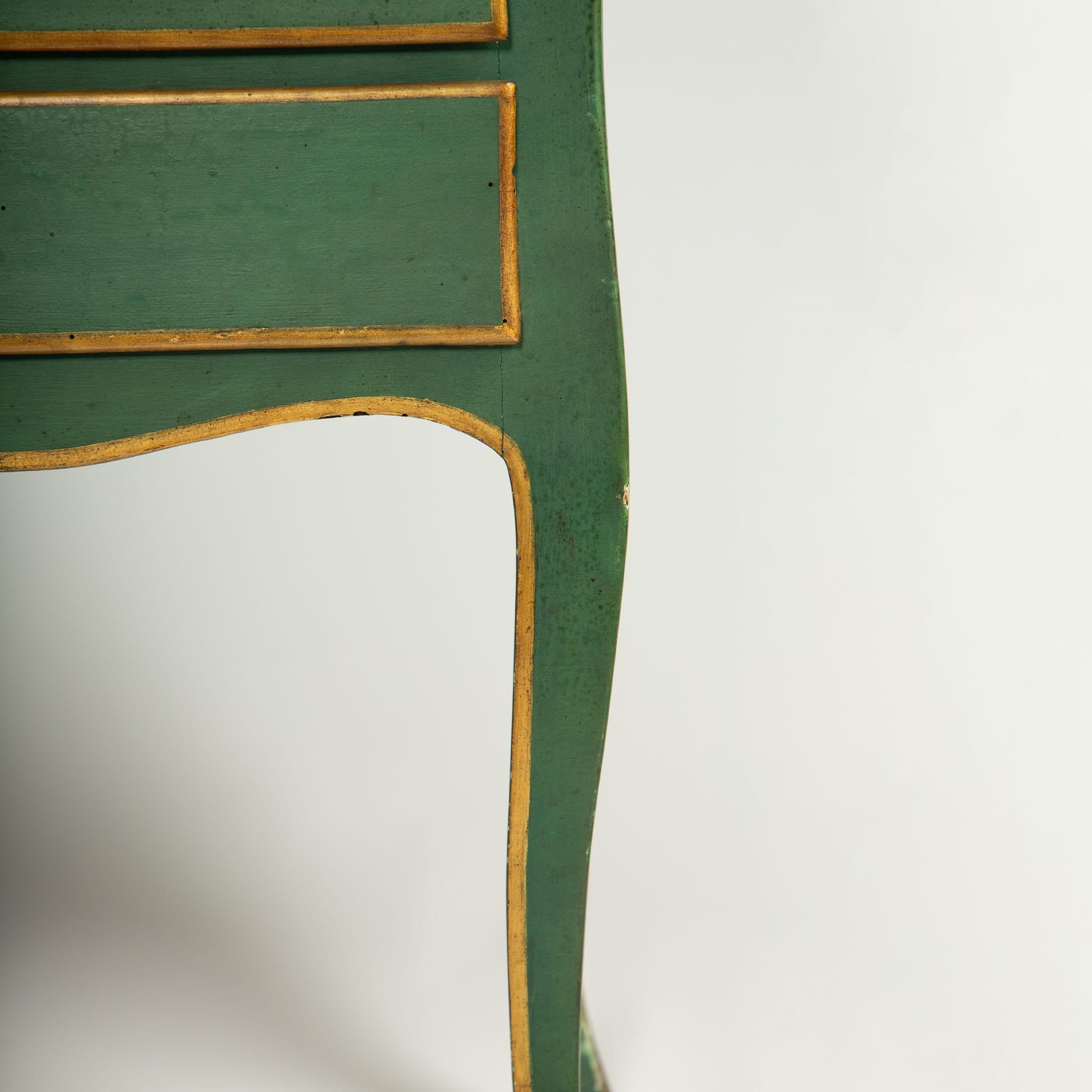 Francese Scrivania provinciale a ribalta dipinta di verde con scomparto segreto in vendita