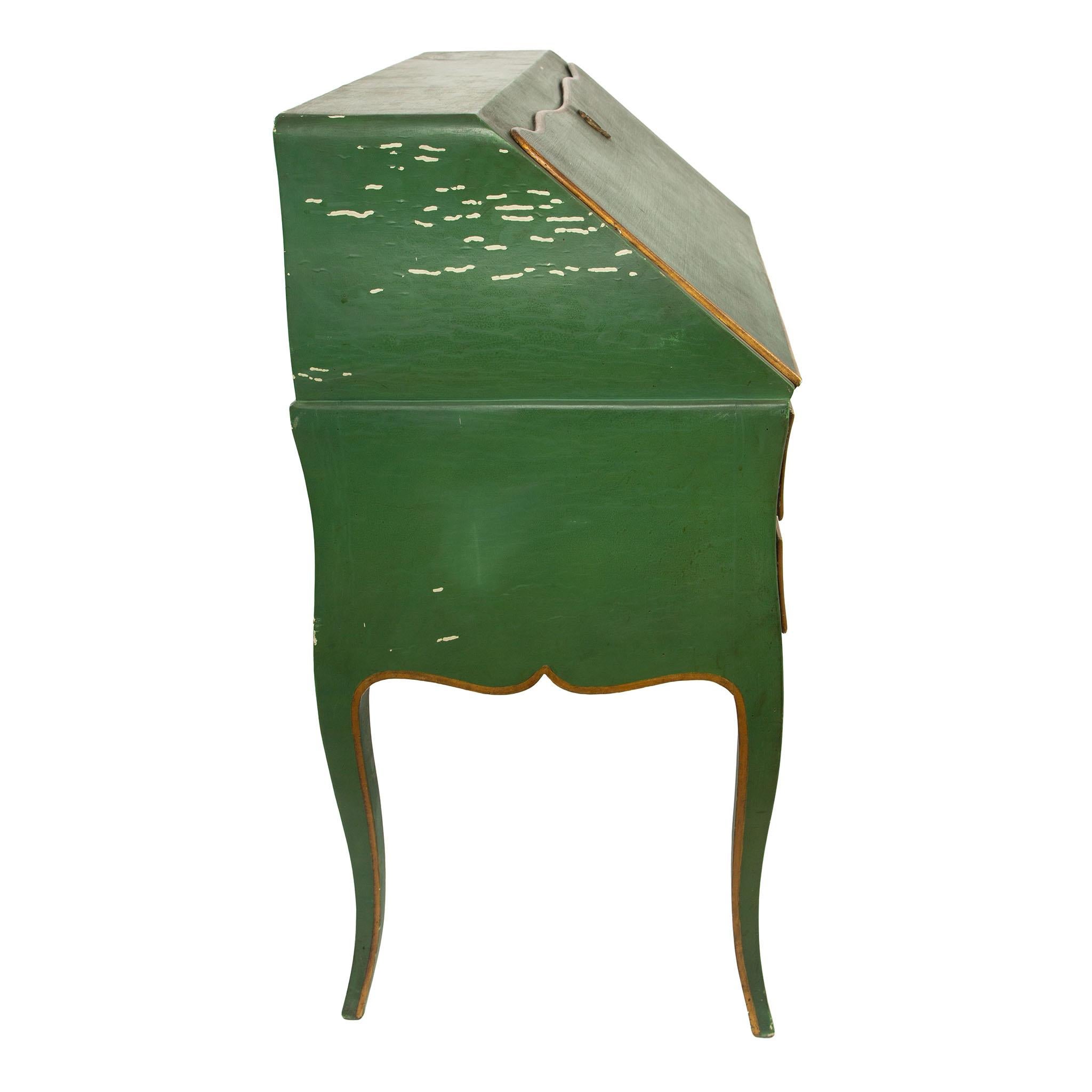 XIX secolo Scrivania provinciale a ribalta dipinta di verde con scomparto segreto in vendita