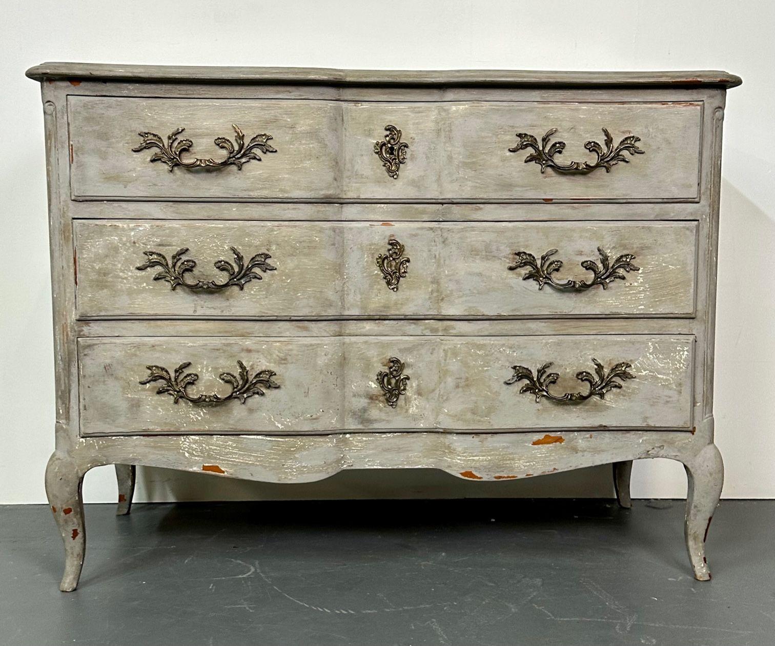 20th Century Provincial Gustavian Style Swedish Paint Decorated / Distressed Commode, Chest For Sale