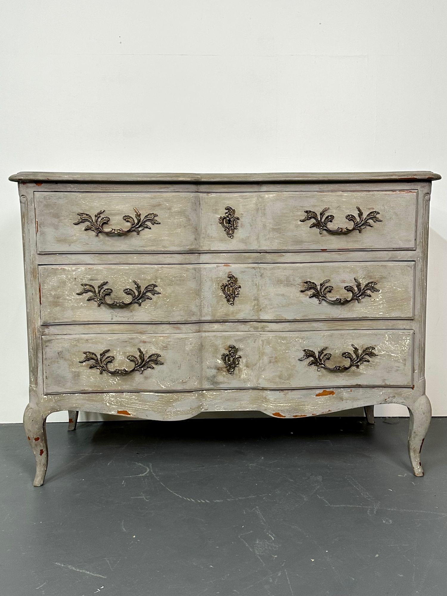 Wood Provincial Gustavian Style Swedish Paint Decorated / Distressed Commode, Chest For Sale