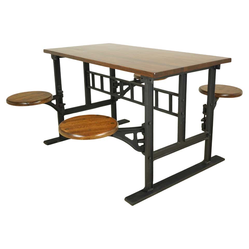 Fixed Cafe Table Oak Cafe Style Dining Table with Attached Swing Out Seats For Sale at ...