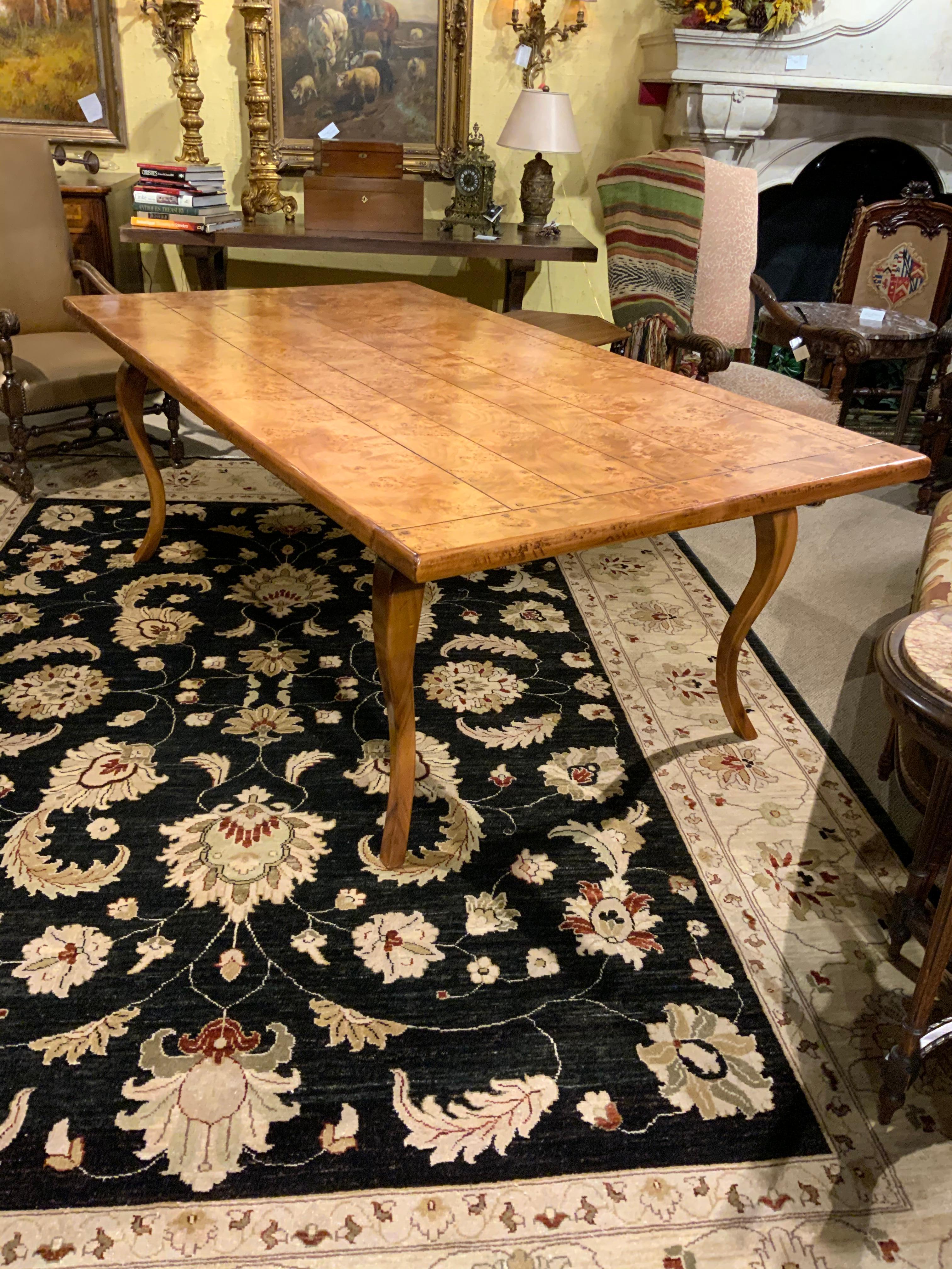 Contemporary Provincial Louis XV Style Burl Elm and Fruitwood Farm Table