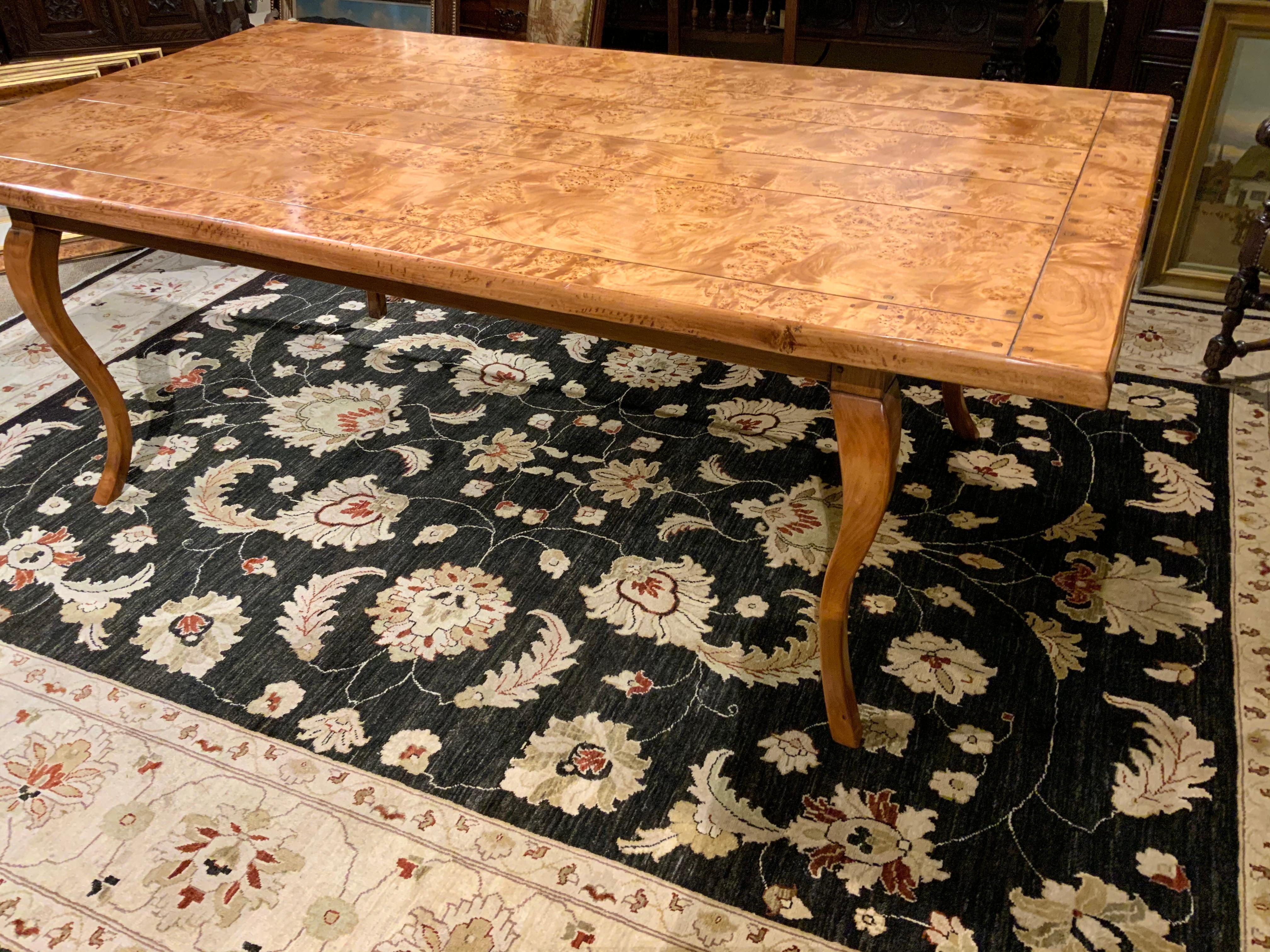 Contemporary Provincial Louis XV Style Burl Elm and Fruitwood Farm Table For Sale