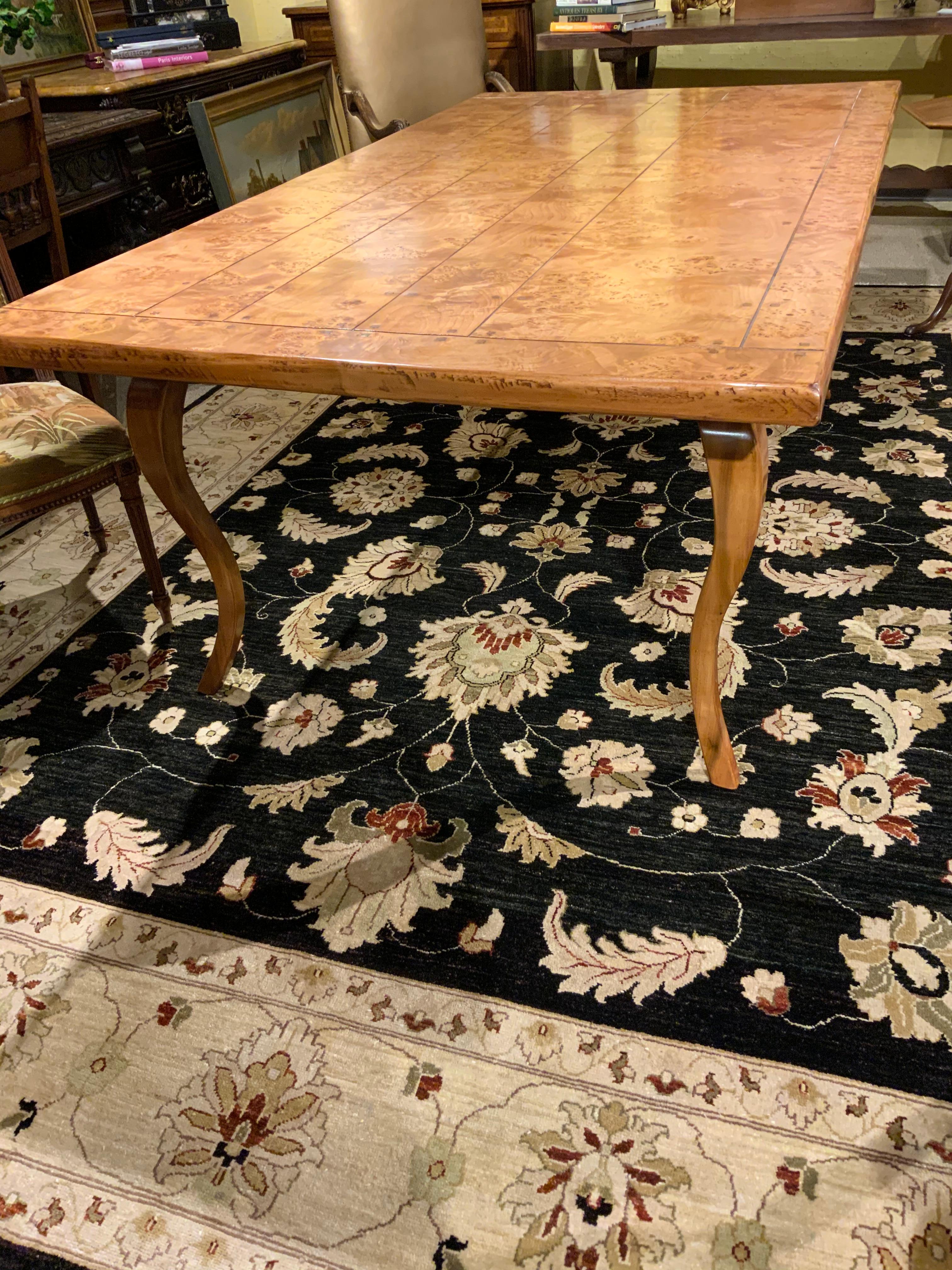 Provincial Louis XV Style Burl Elm and Fruitwood Farm Table For Sale 2