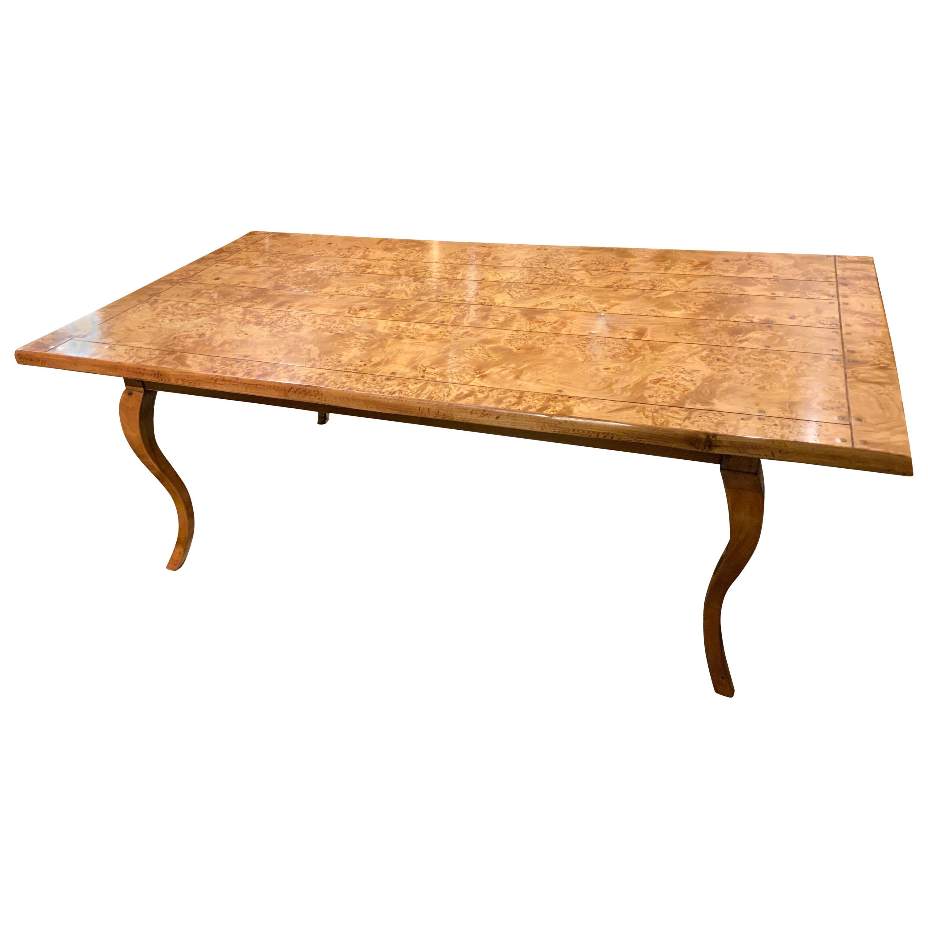 Provincial Louis XV Style Burl Elm and Fruitwood Farm Table