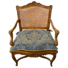 Provincial Louis XV Style Carved Cane Bergère or Office Armchair