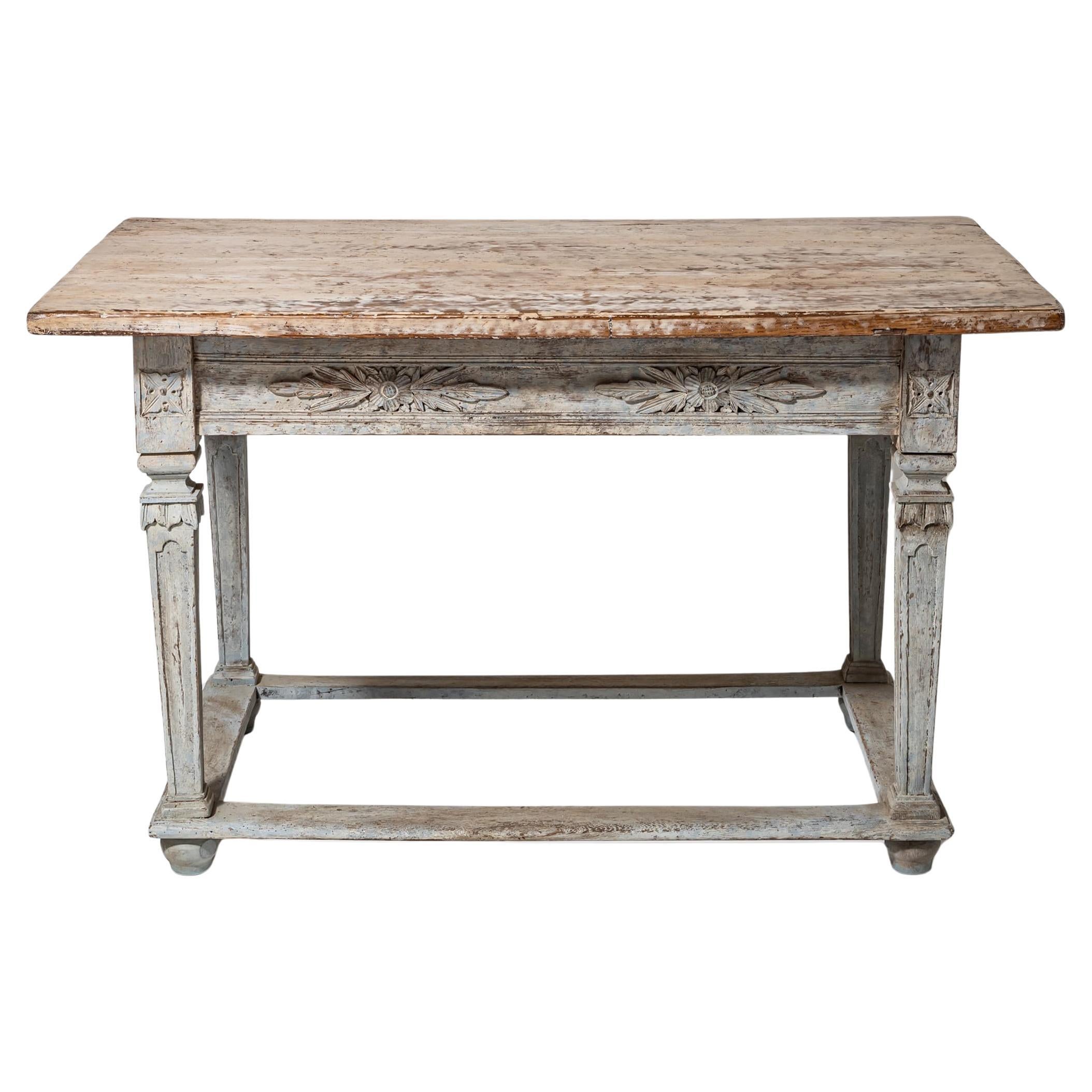 Provinzieller Louis-XVI-Esstisch mit grauer Oberfläche, Ende 18. Jahrhundert