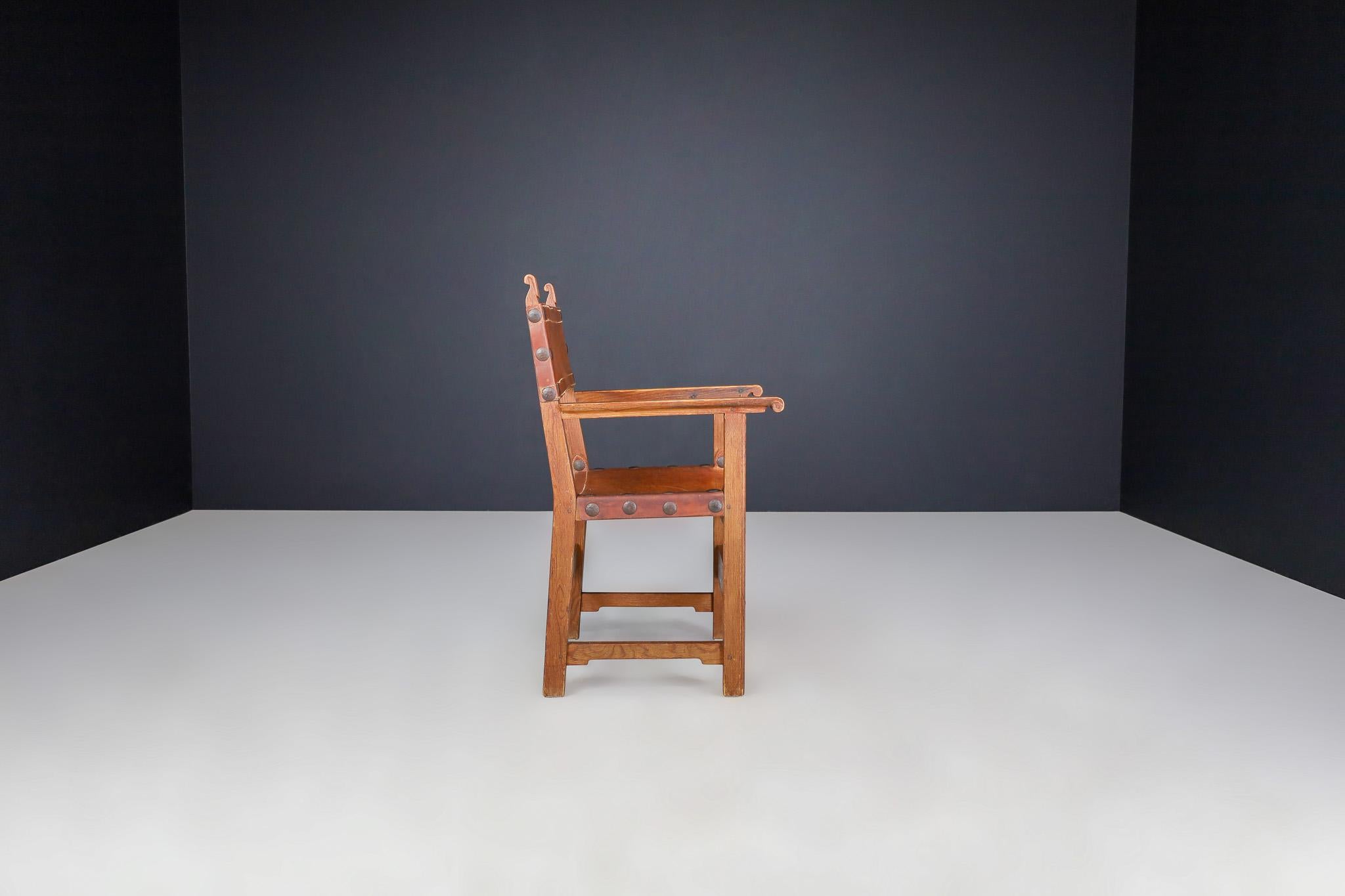 Provincial Mid-Century Armchairs in Patinated Cognac Saddle Leather, France 1950 For Sale 2