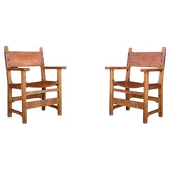 Provincial Mid-Century Armchairs in Patinated Cognac Saddle Leather, France 1950