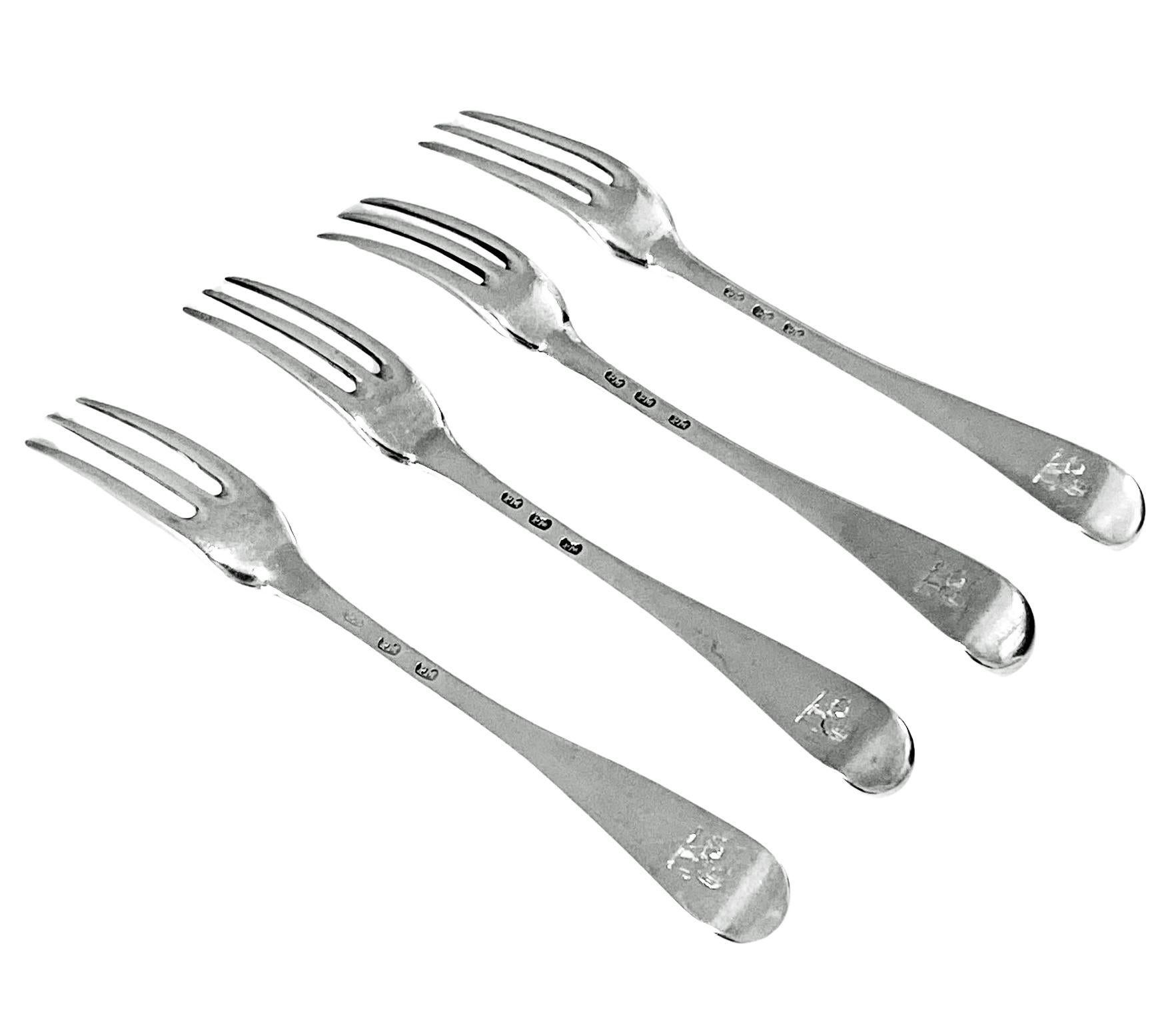 Provincial or Channel Island Hanoverian Forks poss Pierre Maingy Guernsey C.1760 In Good Condition In Toronto, Ontario