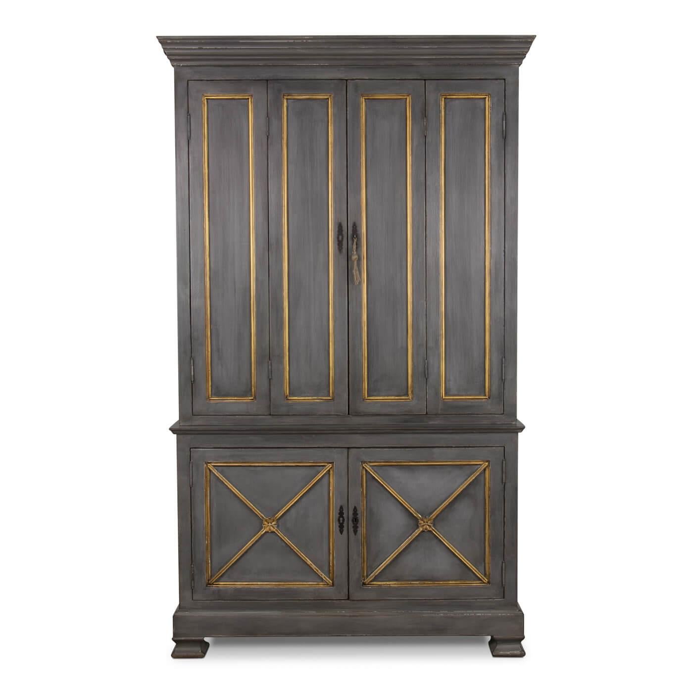 French Provincial Provincial Painted Tall Bookcase, Grey For Sale