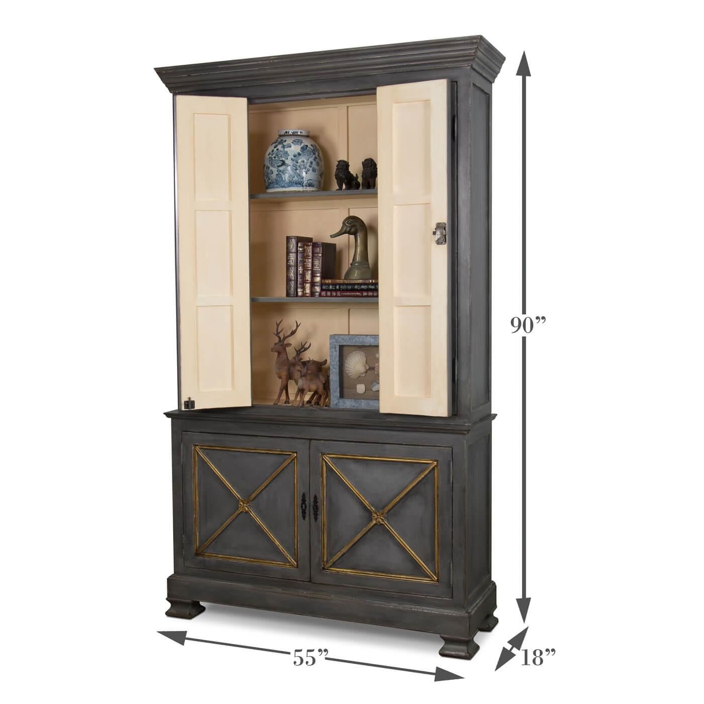 Wood Provincial Painted Tall Bookcase, Grey For Sale