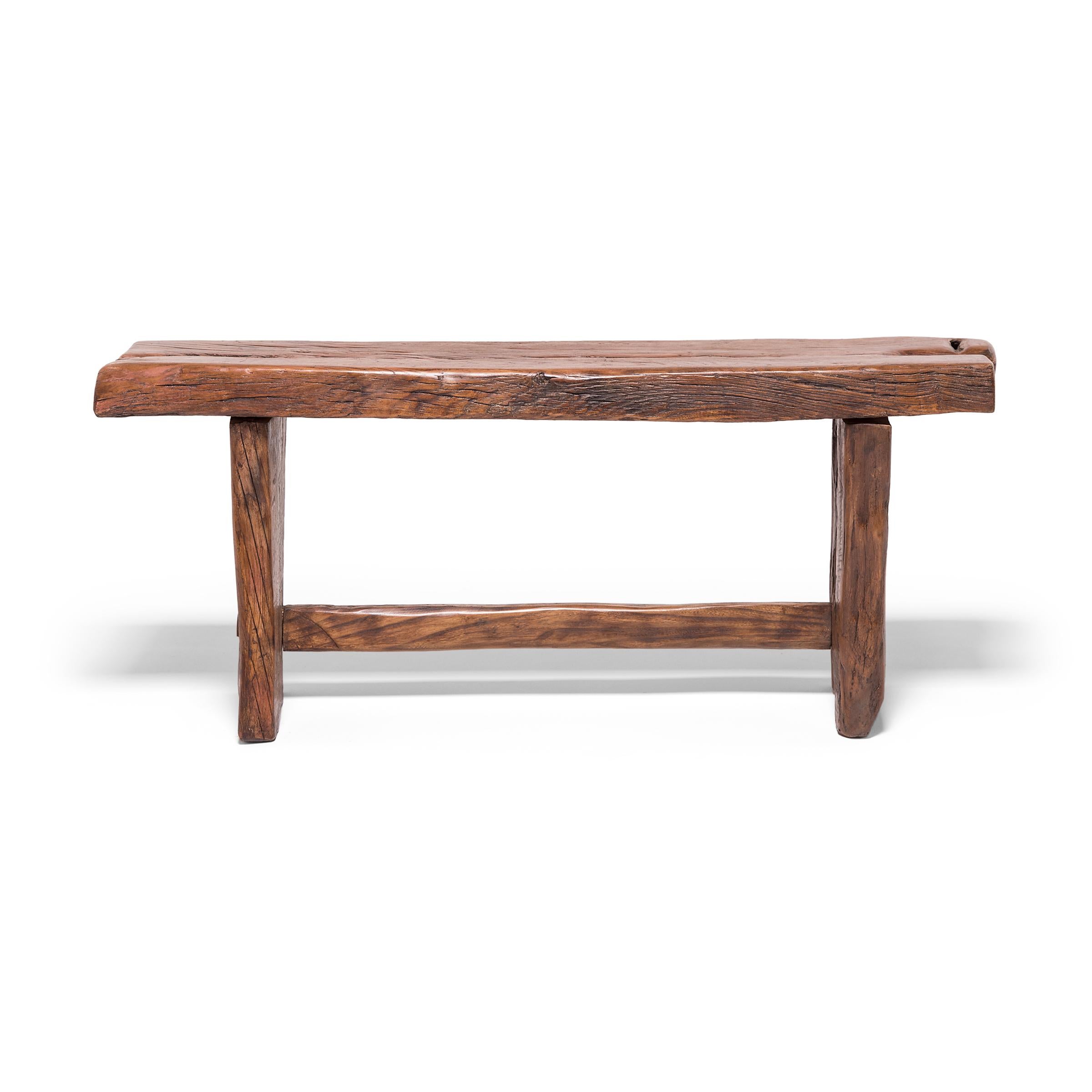 Provincial Reclaimed Chinese Elm Bench In Excellent Condition In Chicago, IL