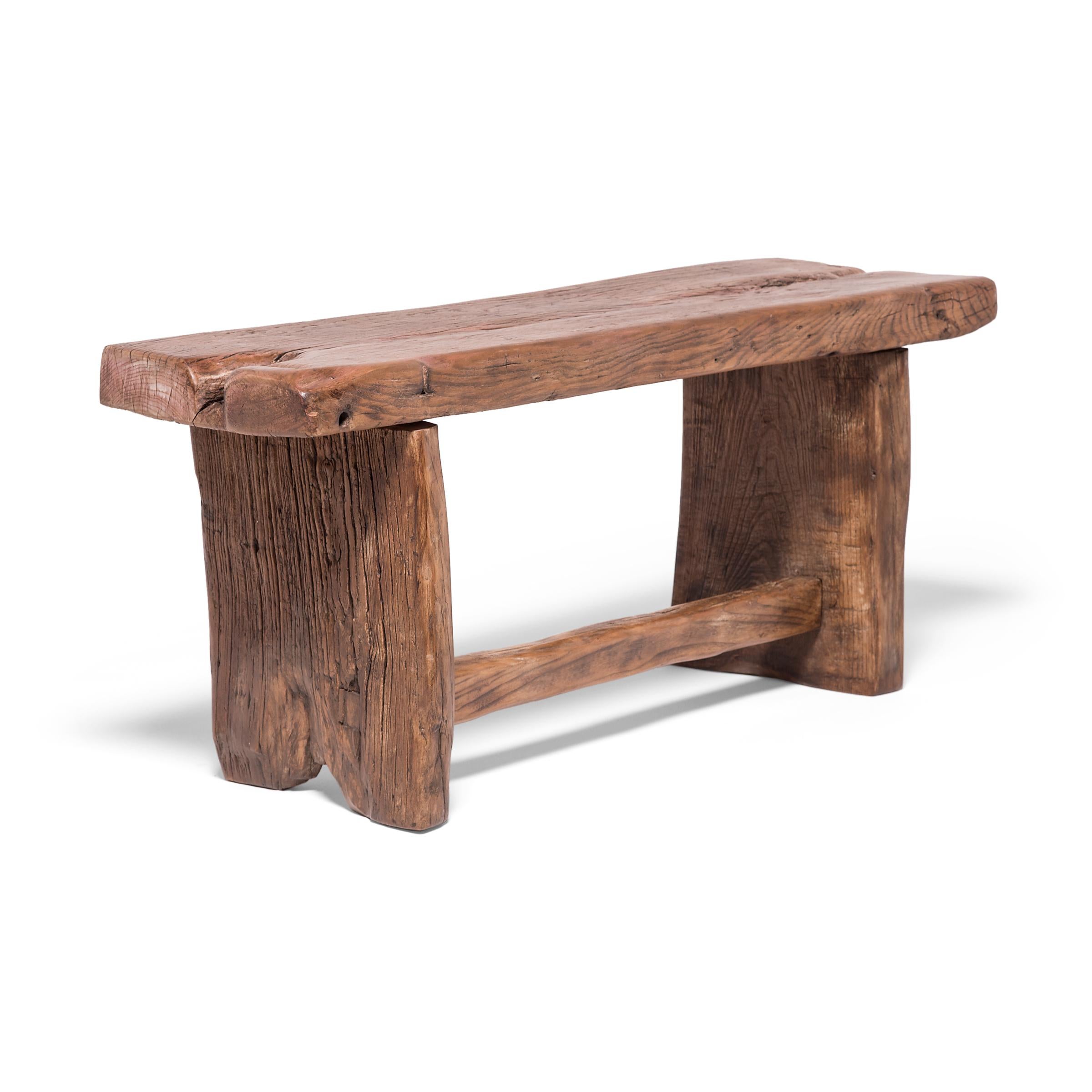 Contemporary Provincial Reclaimed Chinese Elm Bench