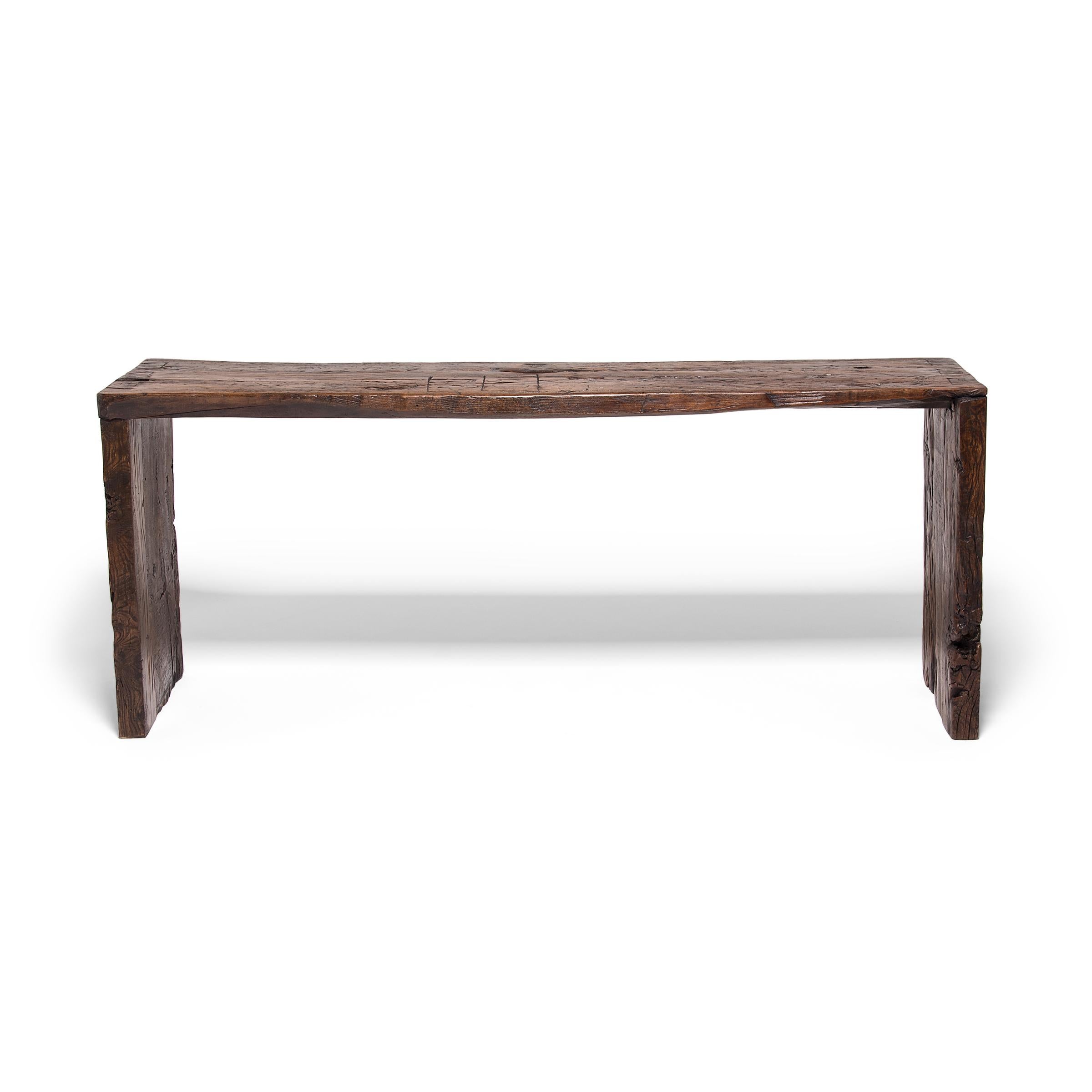 Made of wood reclaimed from Qing-dynasty architecture, this contemporary altar table is a celebration of wabi-sabi style. The clean lines highlight every knot, split, groove, and color variation in our expressive 18th-century elmwood timbers.

Table