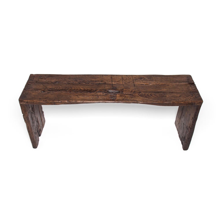 Chinese Custom Dark Reclaimed Elm Waterfall Console Table For Sale