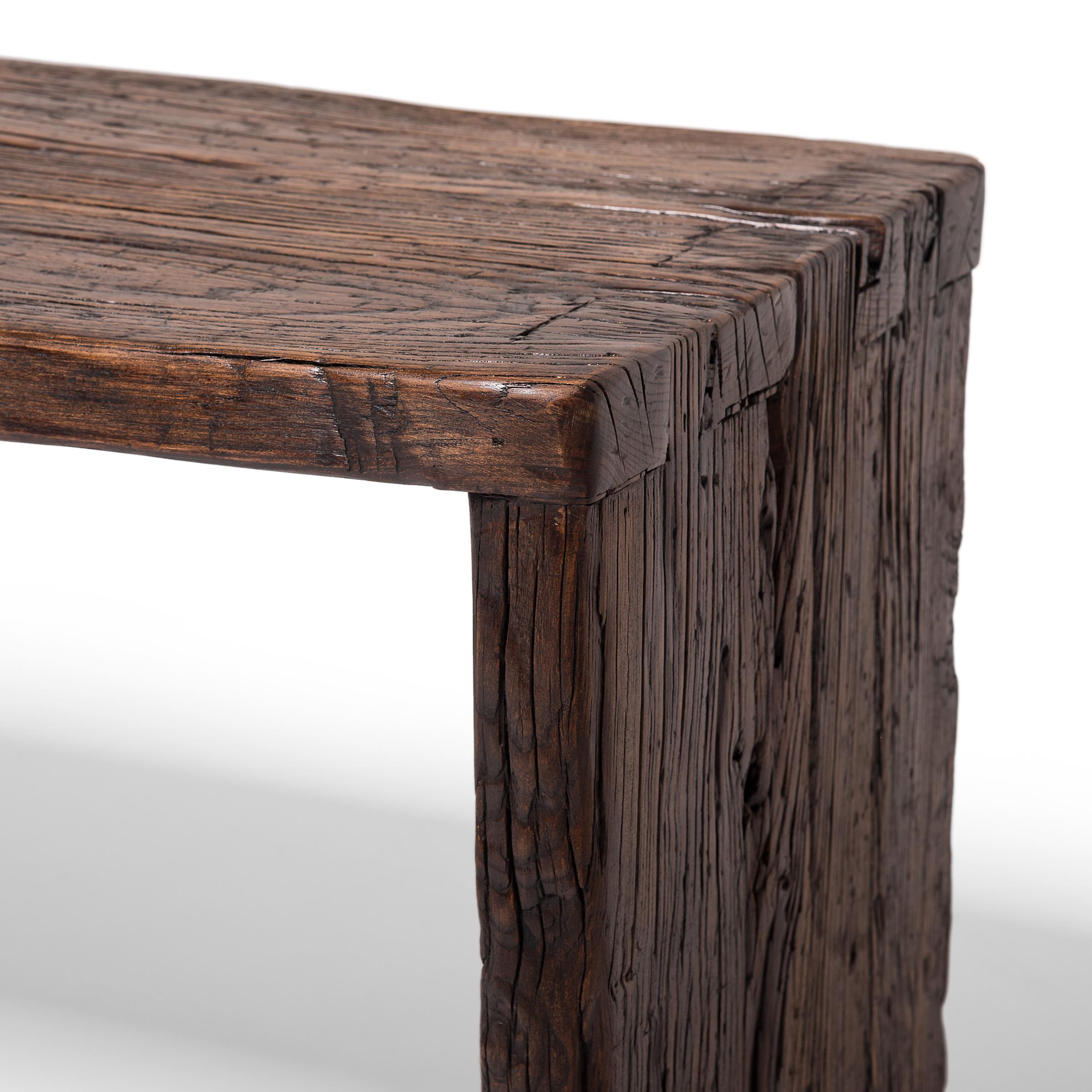 Organic Modern Custom Dark Reclaimed Elm Waterfall Console Table