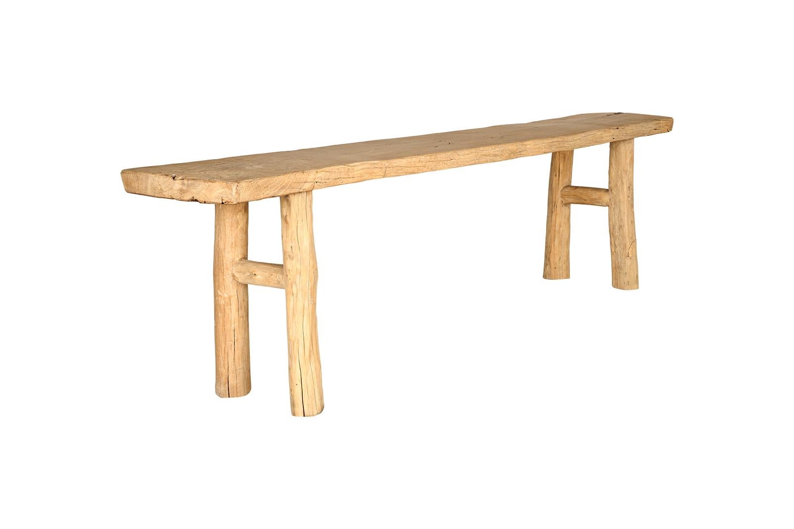 Organic Modern Provincial Serving Table in Reclaimed lm with Staple Cleat Accents For Sale