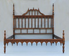 Provincial Spanish Four Poster Spindle Wood Bed, C1920