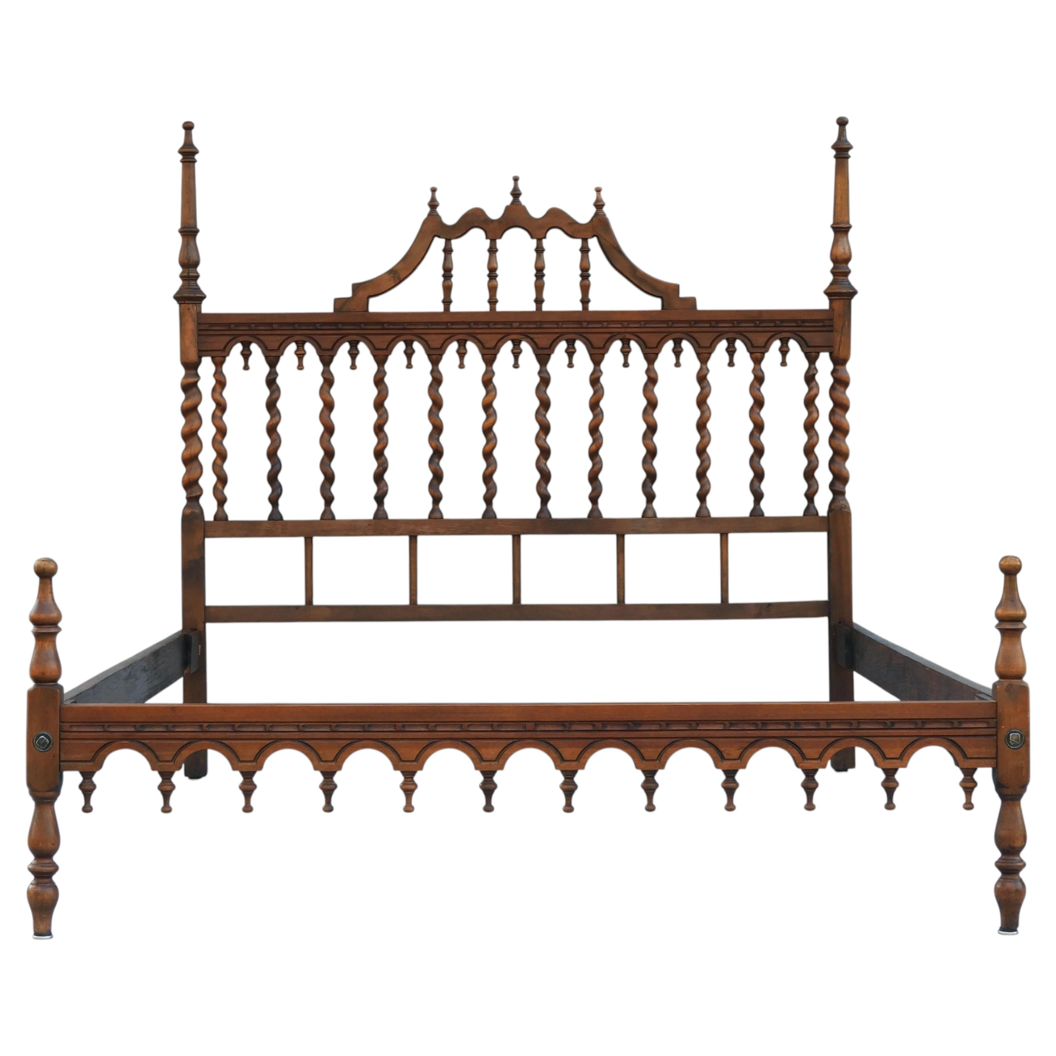 Provincial Spanish Four Poster Spindle Wood Bed, C1920