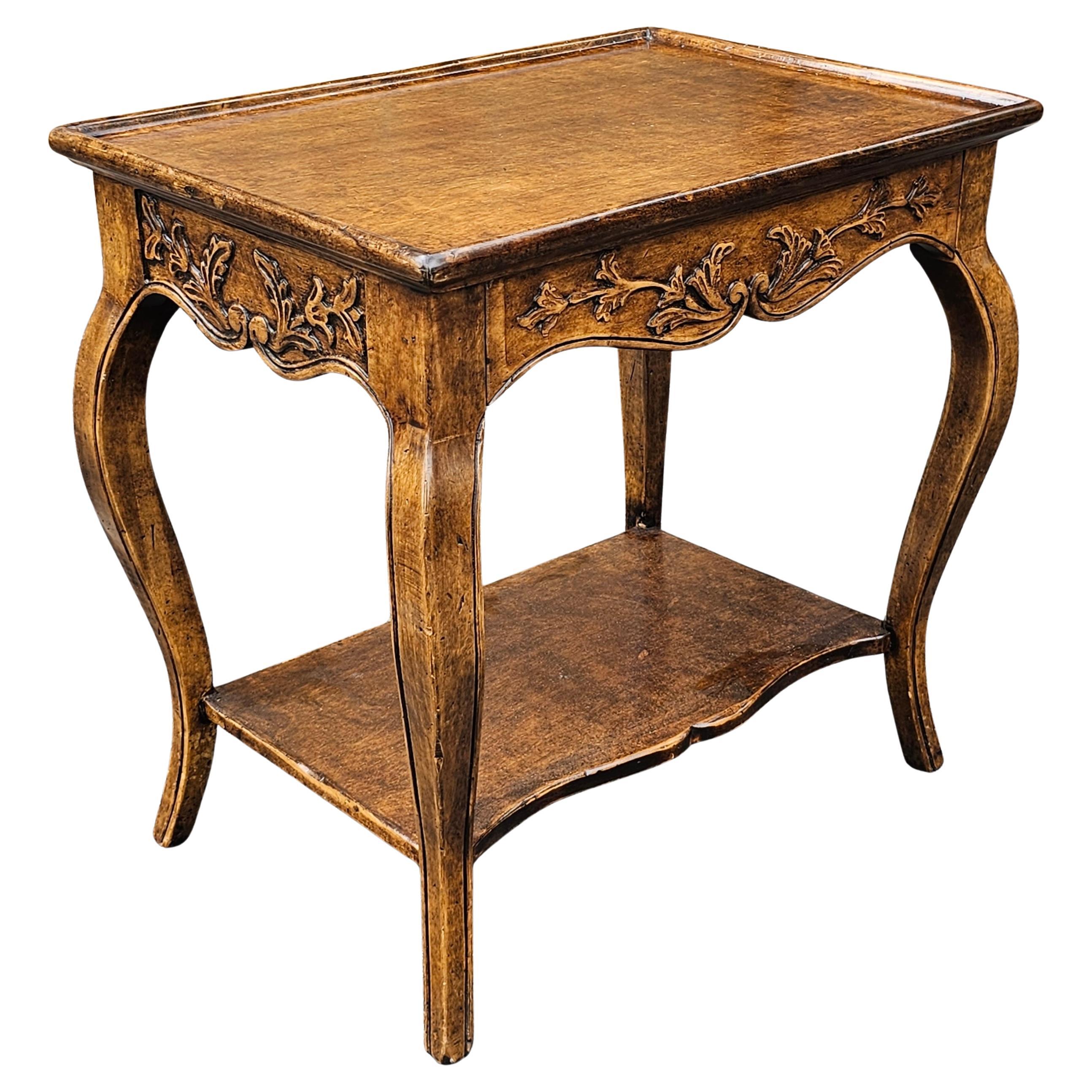Provincial Style Carved Fruitwood Single-Drawer Tiered Side Table