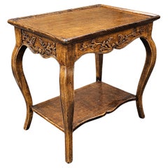 Provincial Style Carved Fruitwood Single-Drawer Tiered Side Table