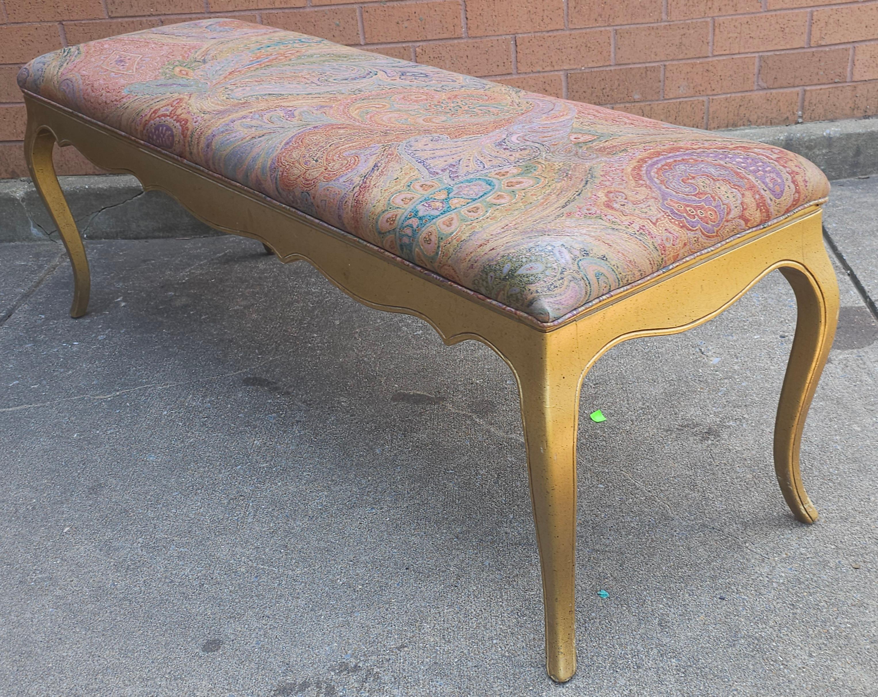 American Provincial Style Giltwood and Upholstered Bench For Sale