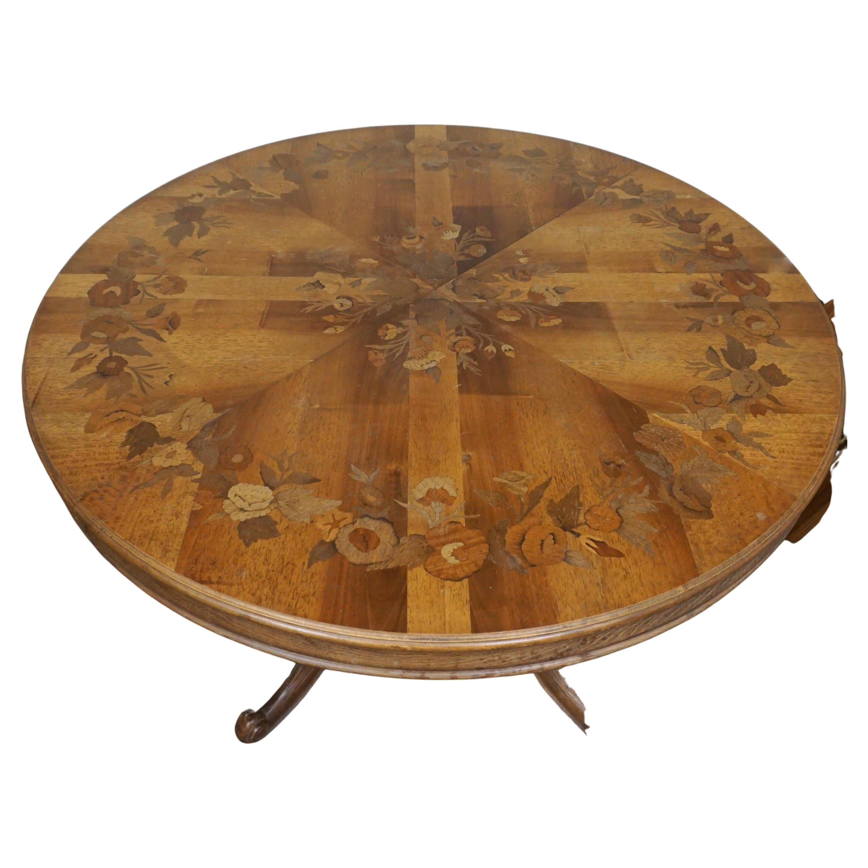 French Provincial Marquetry Inlaid Mixed Fruitwood Breakfast / Dining Table For Sale 7